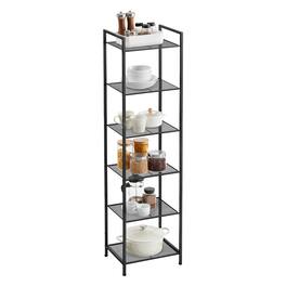 Songmics Home - 6-Tier Storage Rack, Bathroom Shelf, Extendable Plant Stand with Adjustable Shelf - Classic Black