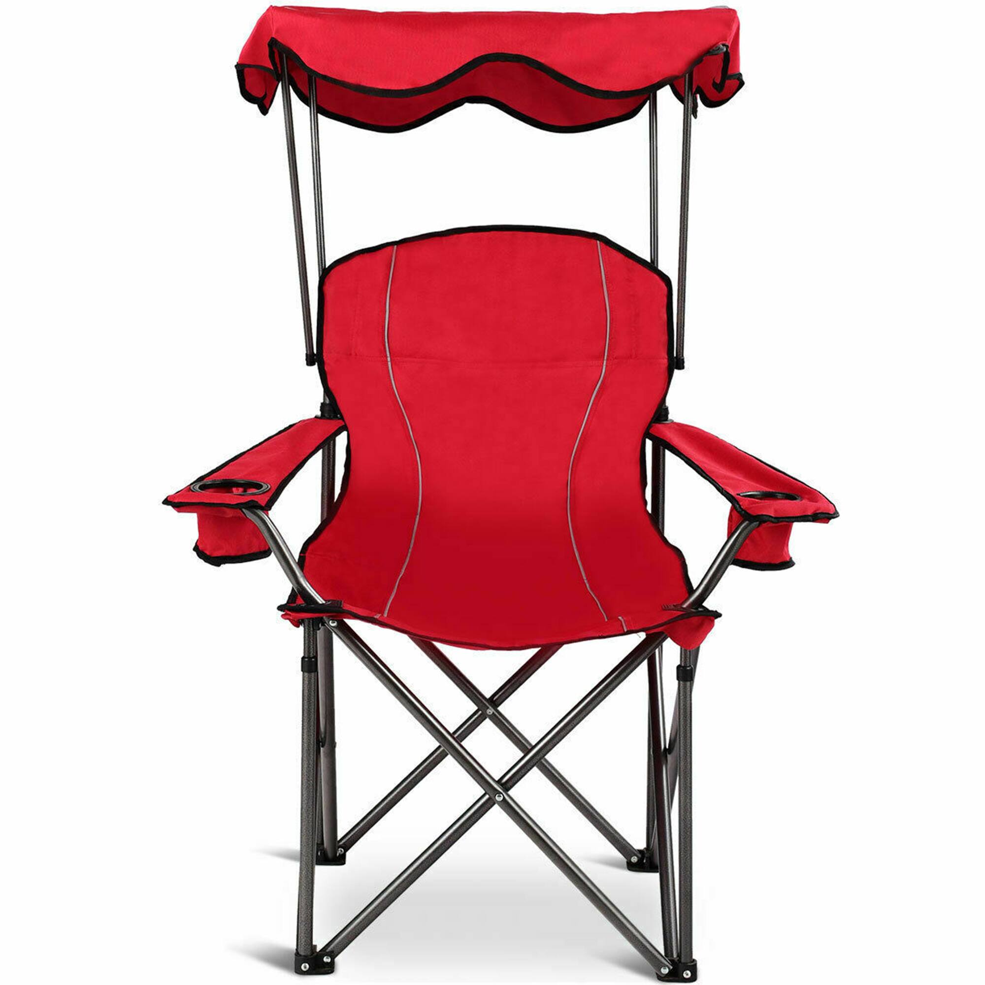 Alt View 7. Gymax - Gymax Folding Canopy Camping Chair Portable Beach Chair w/ Carrying Bag Red - Red.