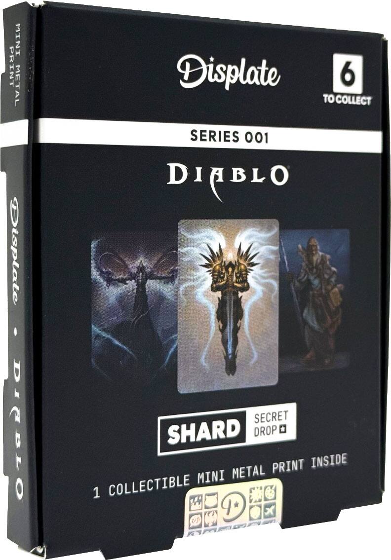 MINI PRINT METAL  
Displate  
6 TO COLLECT  
SERIES 001  
DIABLO  
SHARD  
SECRET DROP  
1 COLLECTIBLE MINI METAL PRINT INSIDE