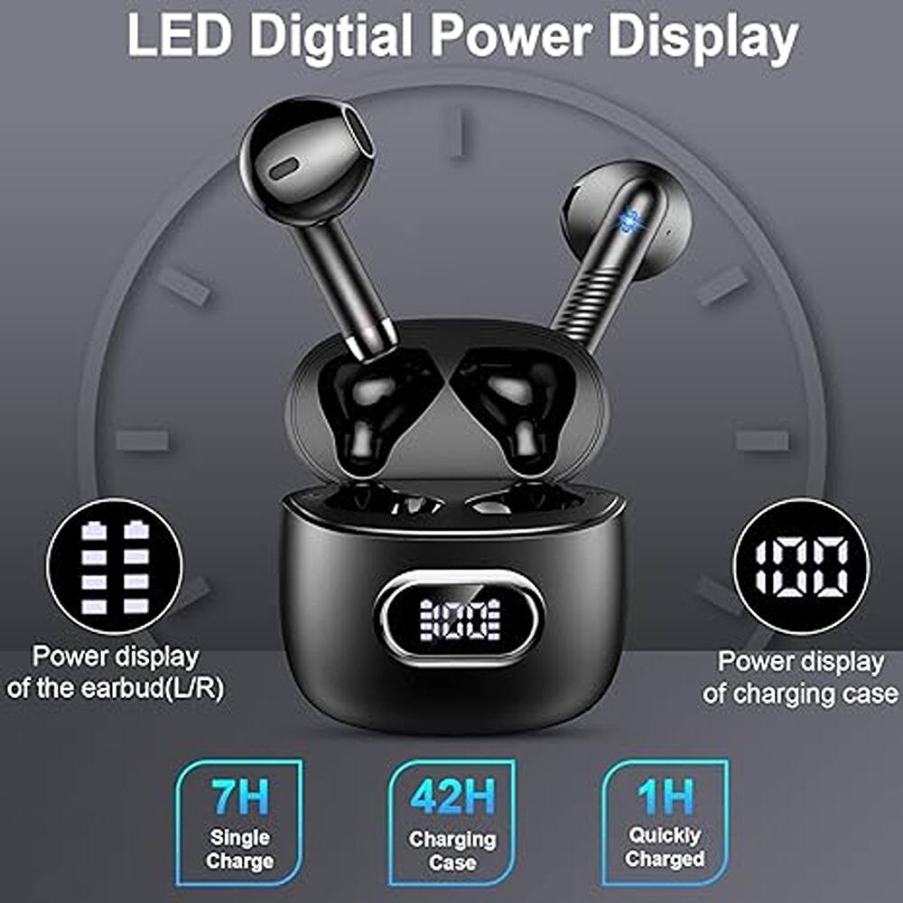 LED Digital Power Display

- Power display of the earbud (L/R)
- Power display of charging case

- Single Charge: 7H
- Charging Case: 42H
- Quickly Charged: 1H