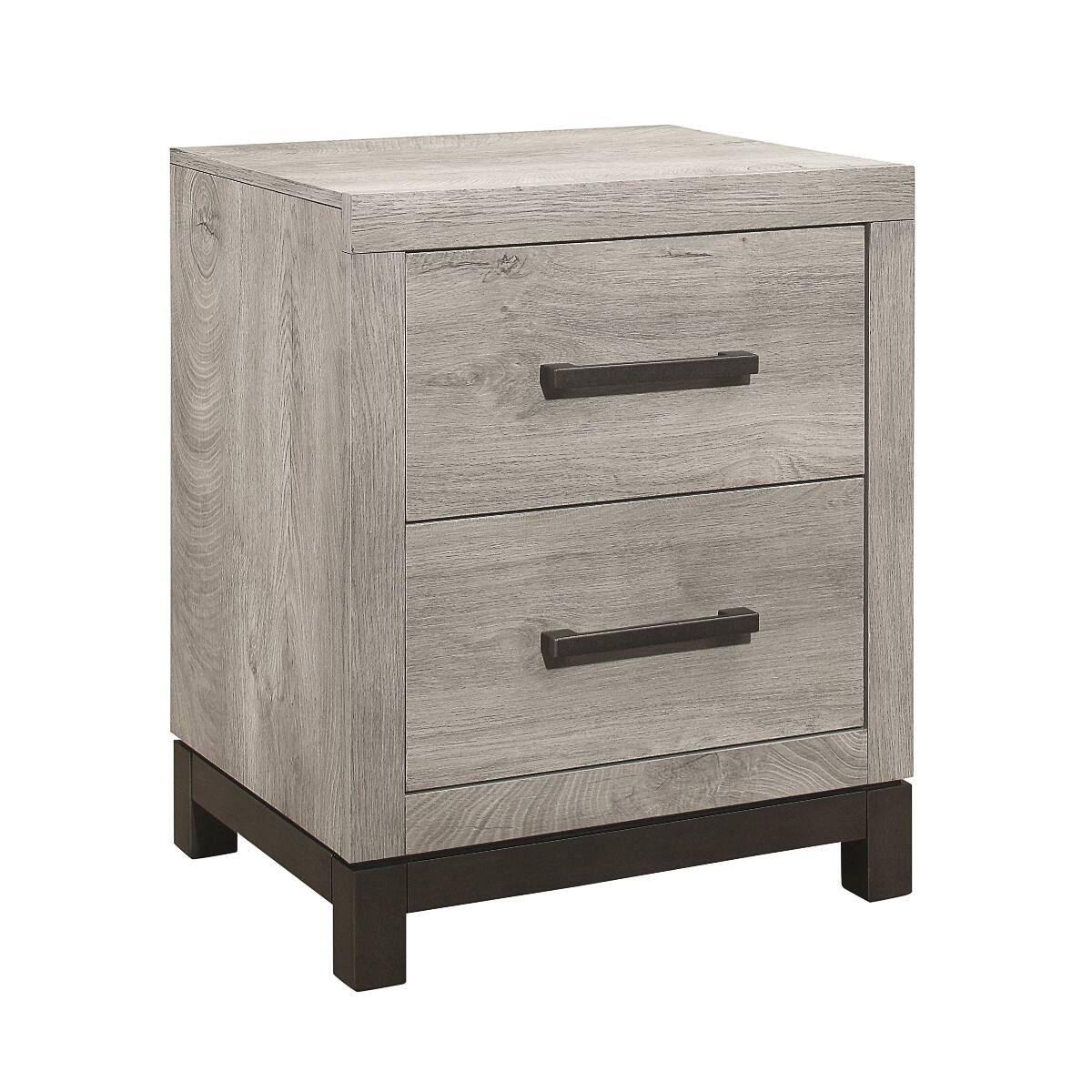 Back. Loheer - Loheer Light Gray Two Drawer Nightstand with Dovetail Storage and Metal Bar Pulls - Light Gray.