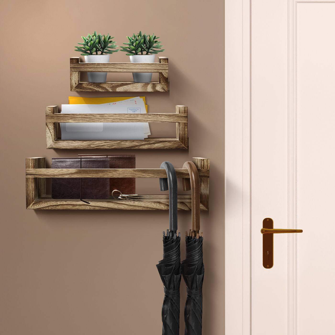 Alt View 1. Sorbus - Sorbus Floating Shelves - Rustic Floating Book Shelves Wall Mount Wooden Hanging Ledge Storage - Mahogany.