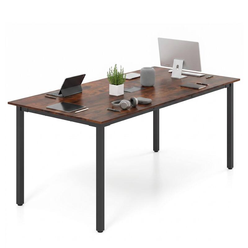 Angle. WELLFOR - 6ft Conference Table for 6 People, Rectangular Meeting Boardroom Table for Office - Rustic Brown.