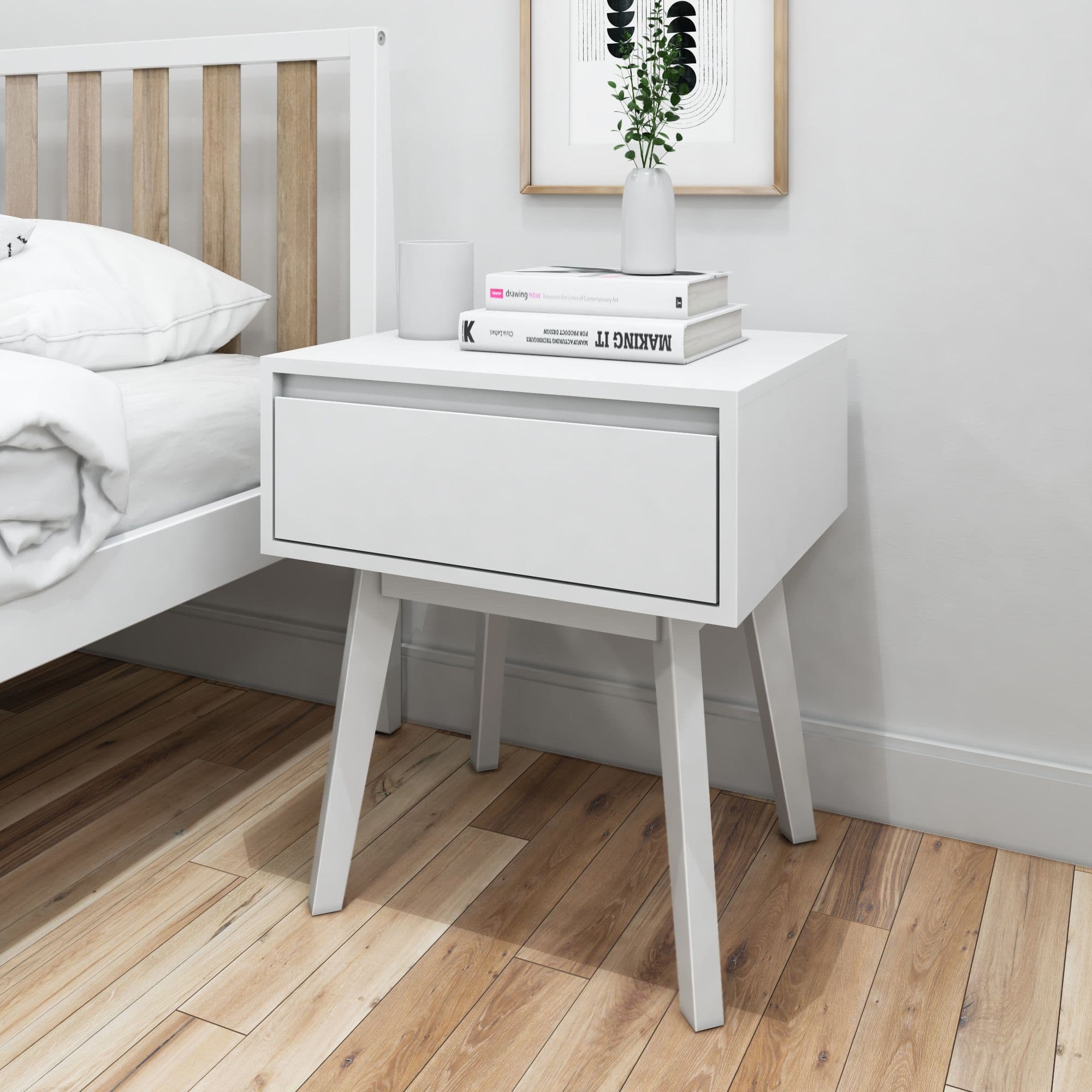 Plank+Beam - Scandinavian Nightstand with 1 Drawer - White