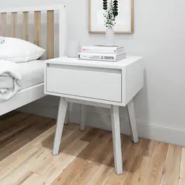 Plank+Beam - Scandinavian Nightstand with 1 Drawer - White