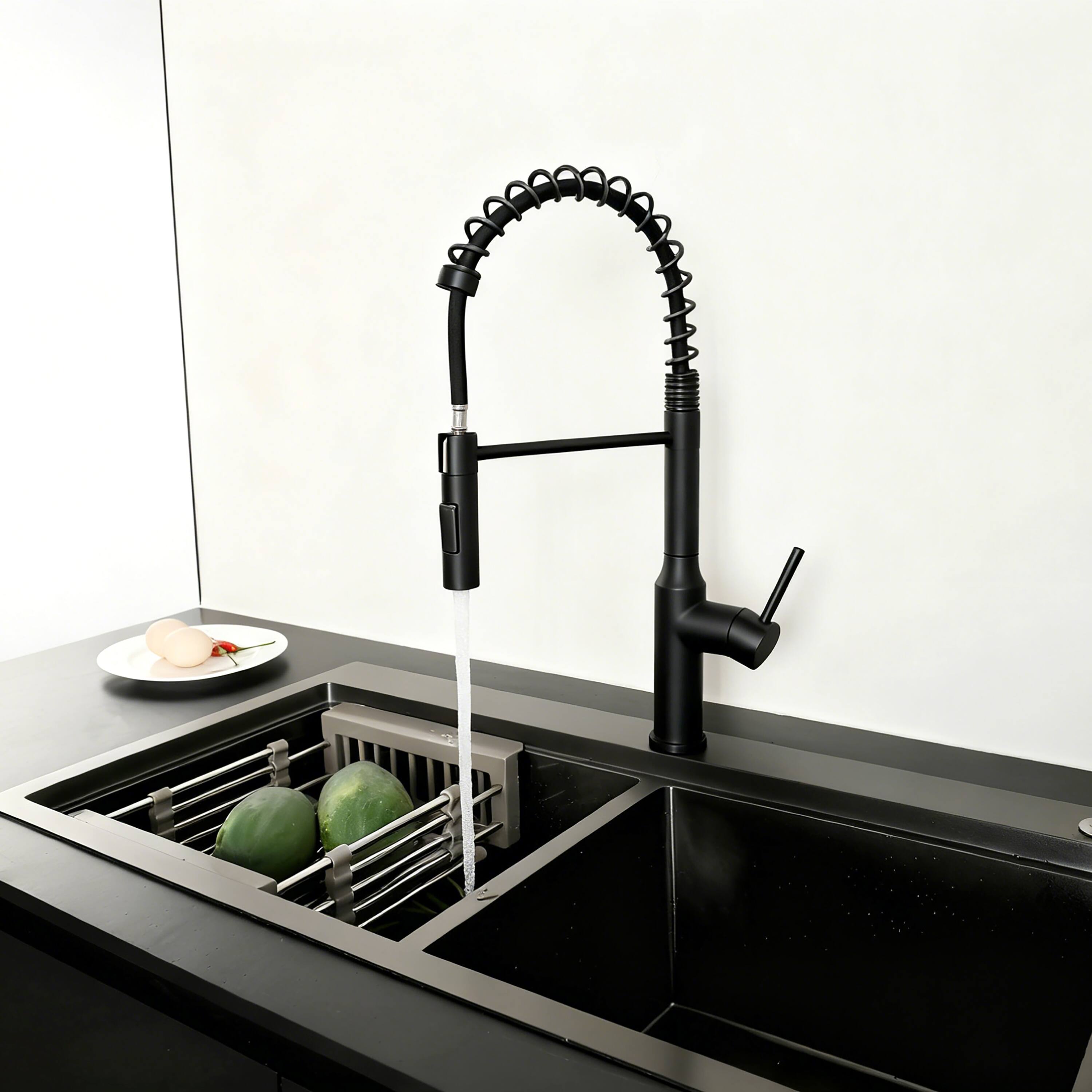 Left. Bothwa Home - Jetstream 19.5 - Inch Kitchen Faucet - Matt Black.