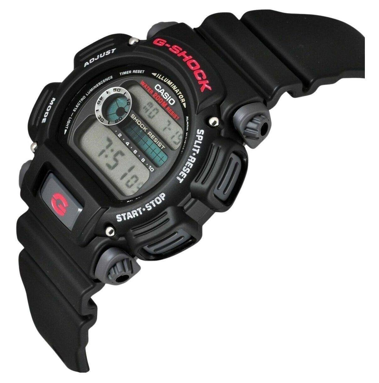 Sure, here is the corrected and grouped text from the image:

- **G-SHOCK**
- **CASIO**
- **ILLUMINATOR**
- **ELECTRO LUMINESCENCE**
- **WATER 200M RESIST**
- **SHOCK RESIST**
- **TIMER RESET**
- **ADJUST**
- **MODE**
- **LIGHT**
- **SPLIT-RESET**
- **START-STOP**
- **RESET**
- **7:51 02**
- **4 6 8 10**
