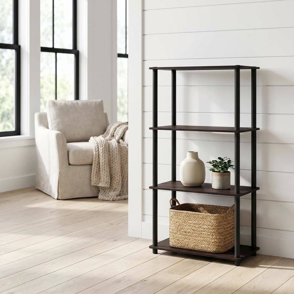 Angle. FurniFact - Wooden Bookcase with Open Shelving for Spacious Storage - Dark Walnut.