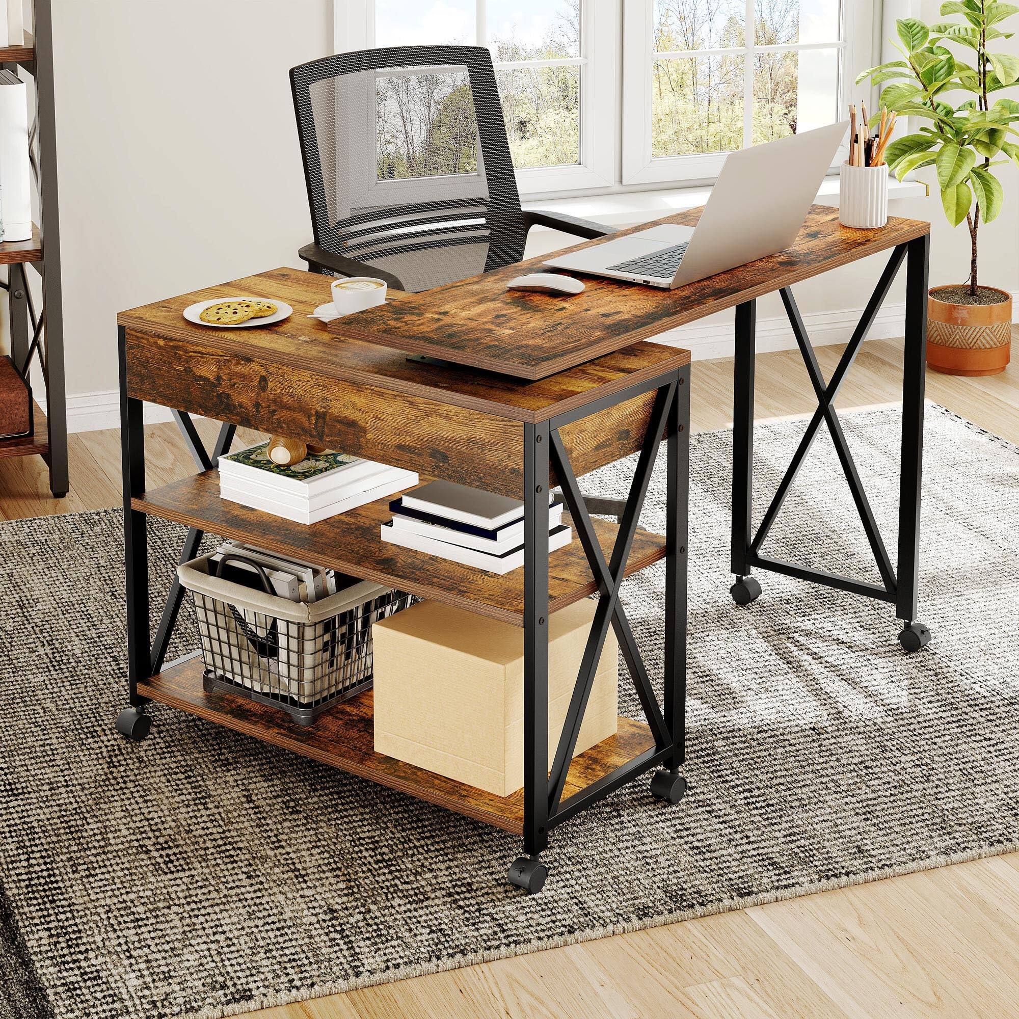 Back. PO3TICJUNKI3 - 360 Rotating Sofa Side Table With Drawer Mobile Couch 2-tier Storage Shelves Swivel Rolling Desk Sturdy Met... - Default.