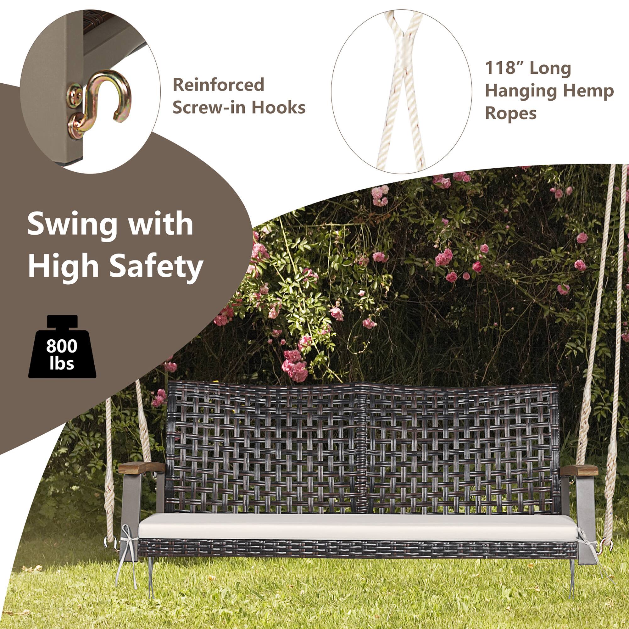 Reinforced Screw-in Hooks  
118" Long Hanging Hemp Ropes  
Swing with High Safety  
800 lbs