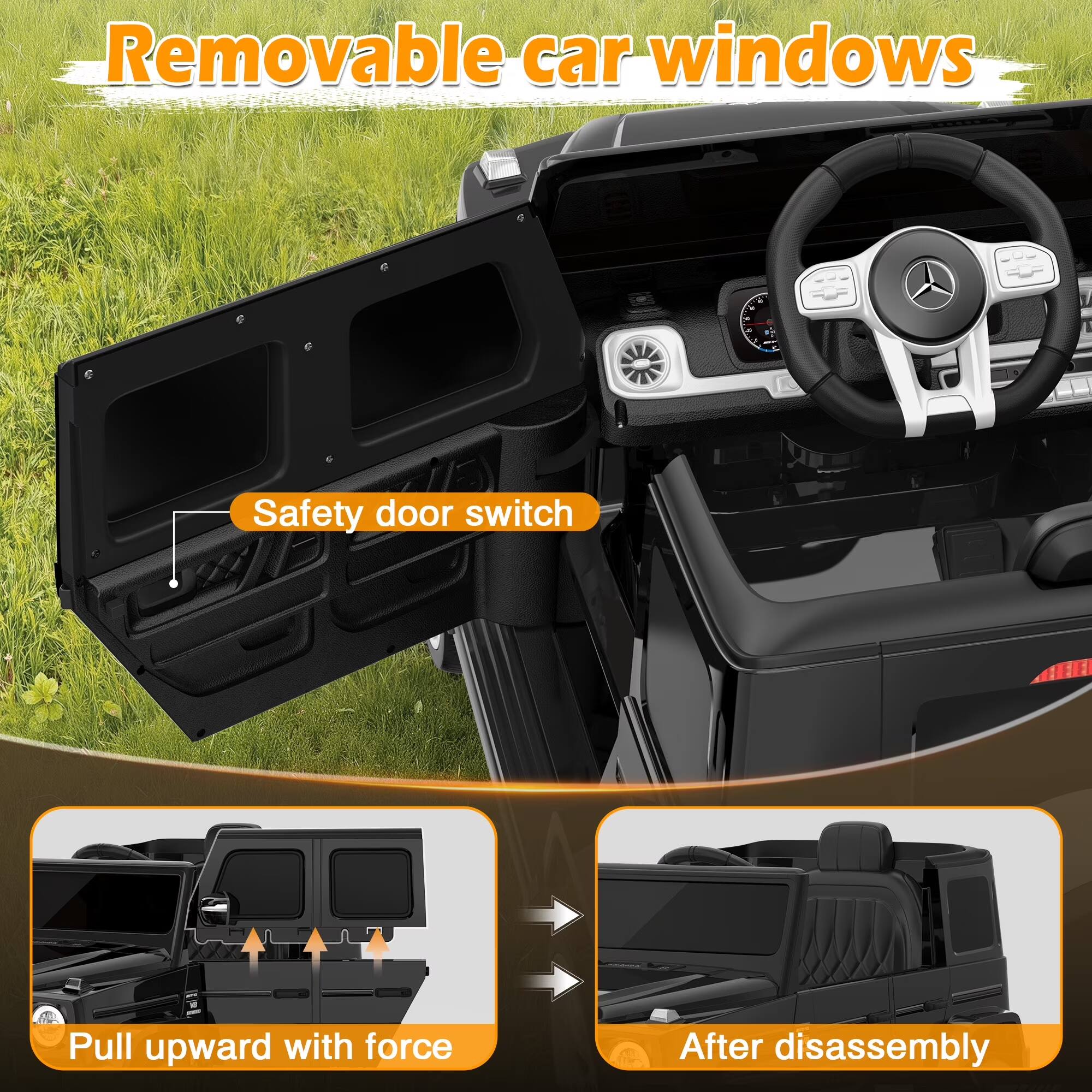 Removable car windows

Safety door switch

Pull upward with force

After disassembly