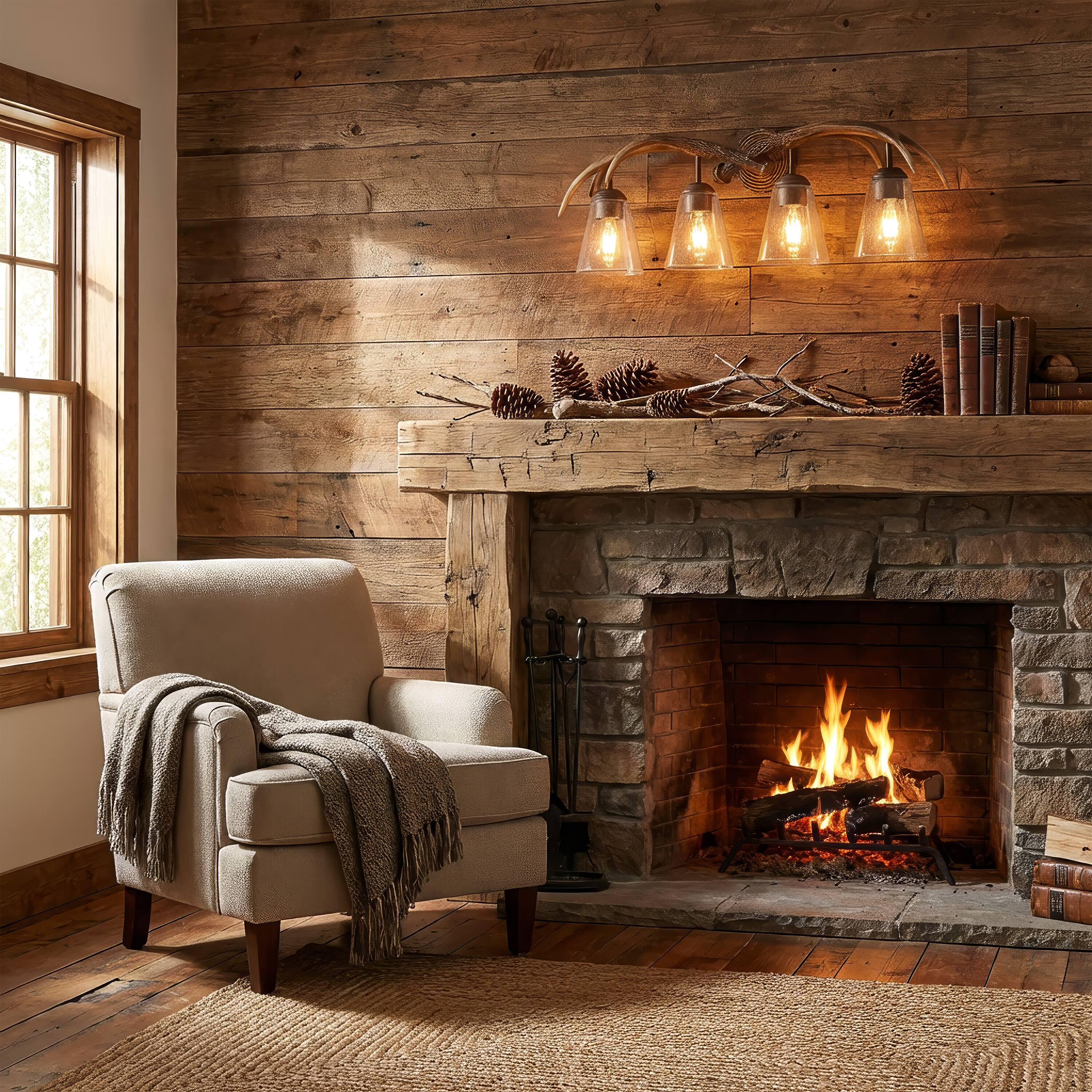 Alt View 7. Jonathan Y - Wyatt 32.5" 4-Light Southwestern Bohemian Resin/Seeded Glass Faux Antler LED Vanity Light, Brown Wood Finish - Brown Wood Finish.
