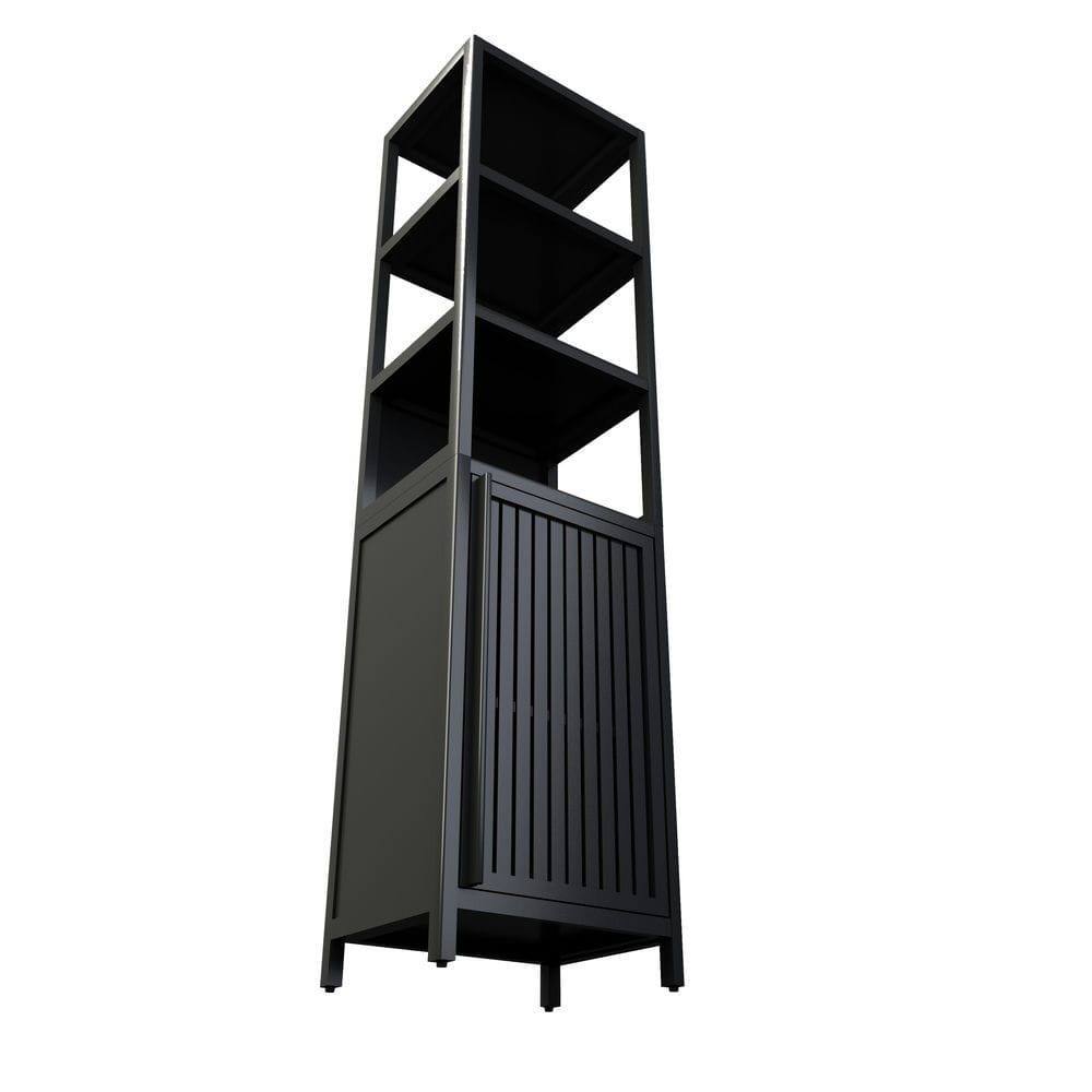 Back. Kadyn - BLACK  Storage Tall Slim Cabinet with Shutter Door and 3 Tier Shelves, Freestanding Linen Tower Cabinet, Natural Bamboo - Black.
