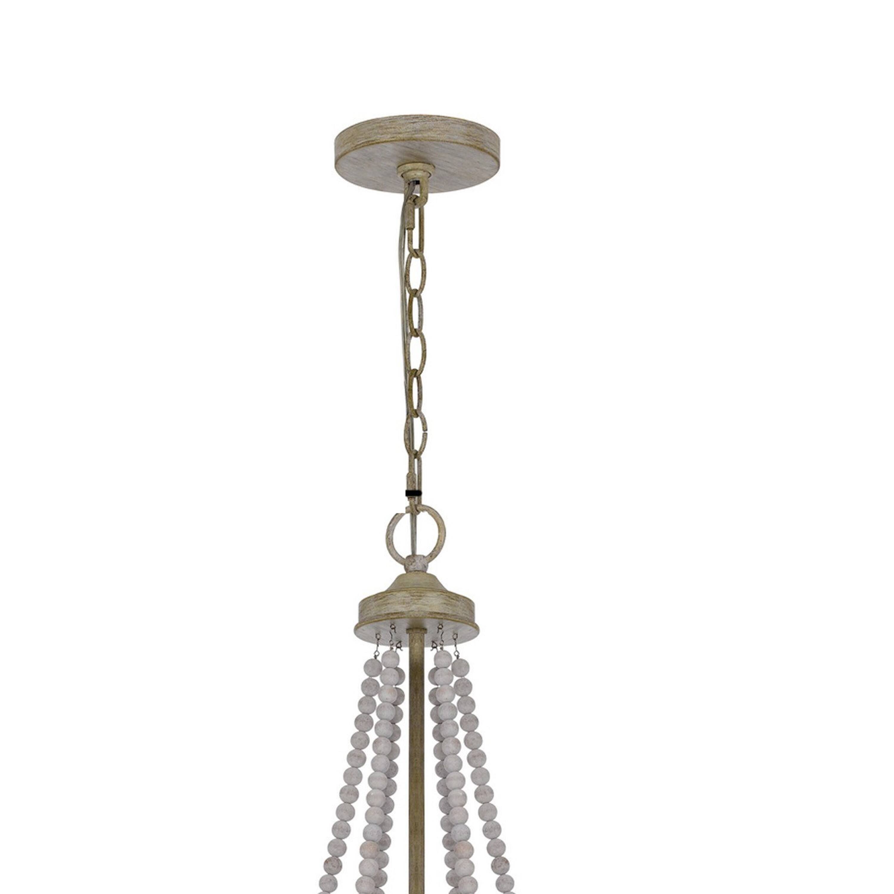 Left. Manhattan Lane - Maci 28 Inch Chandelier, White Beaded Candelabra Design, Wood - Brown, White.