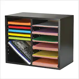 AdirOffice - Literature Organizer, Wood Adjustable 12 Compartment Literature File Organizer, 11.8”D x 20”W x 16.3”H - Black