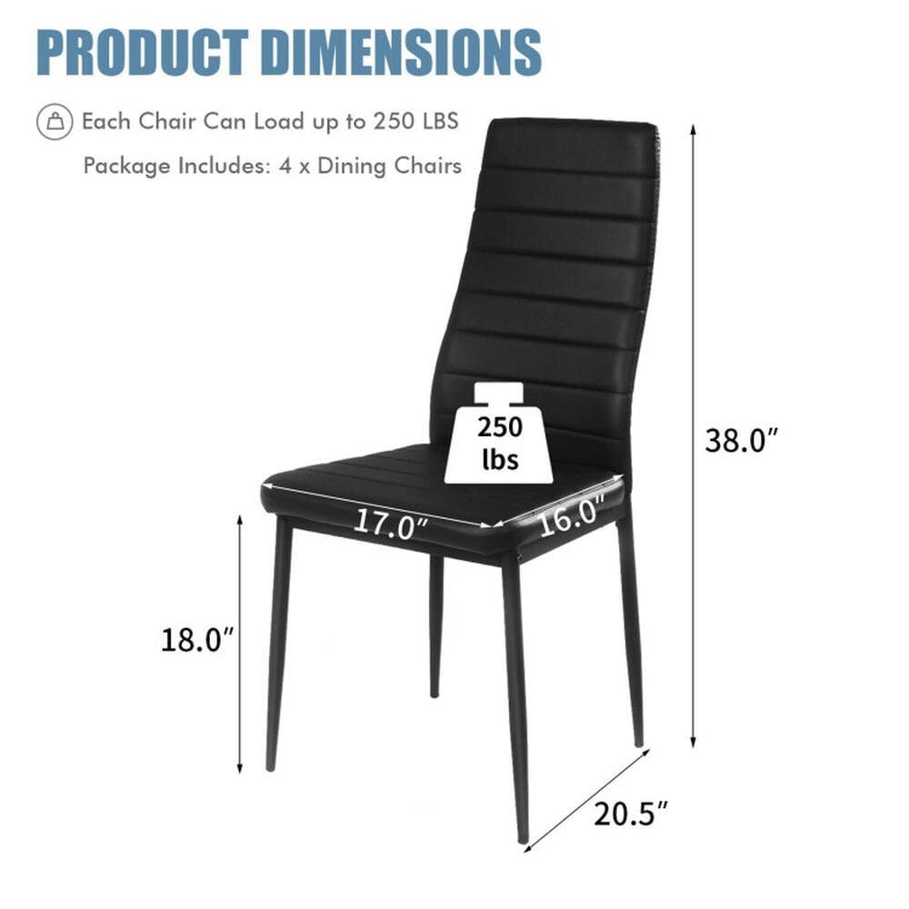 PRODUCT DIMENSIONS

Each Chair Can Load up to 250 LBS

Package Includes: 4 x Dining Chairs

- Seat Width: 17.0"
- Seat Depth: 16.0"
- Seat Height: 18.0"
- Overall Height: 38.0"
- Overall Width: 20.5"
