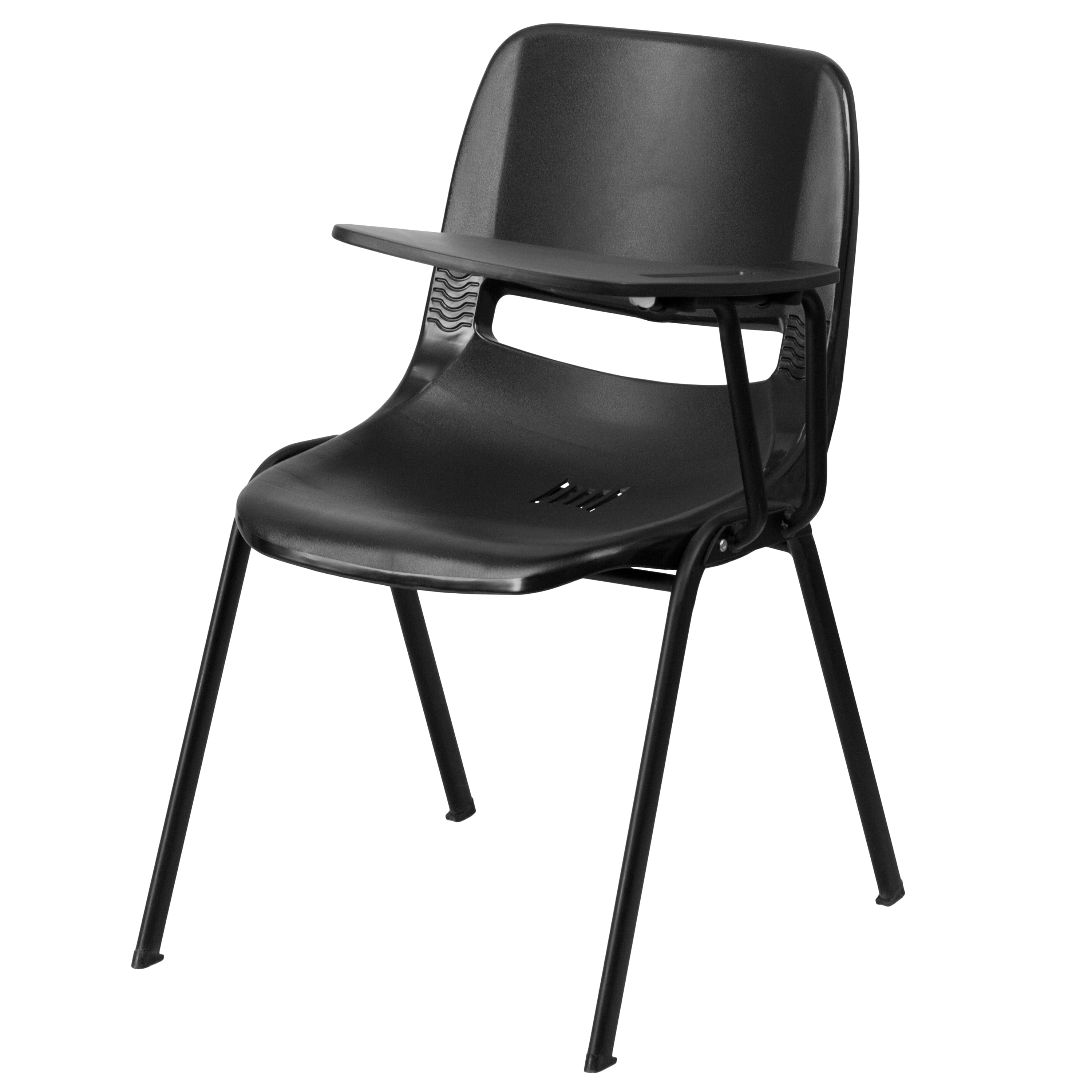 Emma + Oliver - Ergonomic Shell Chair with Left Handed Flip-Up Tablet - Tablet Arm Desk - Black