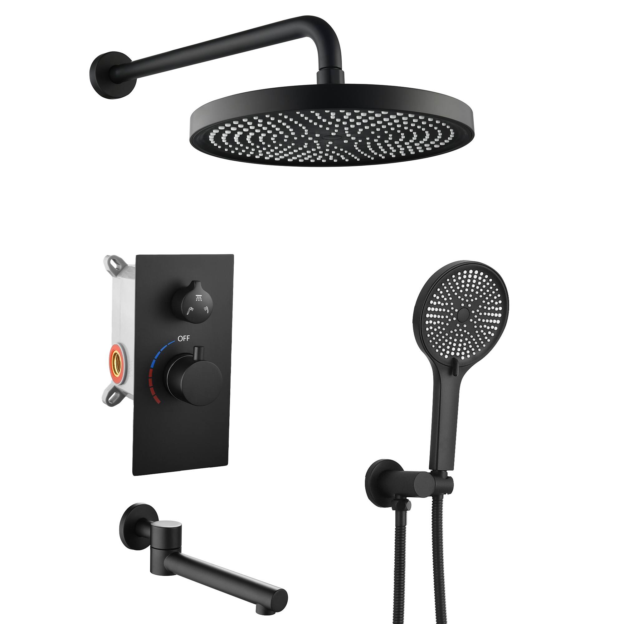 Alt View 1. Akoasm - 3-Function Shower System with 10" Rain Shower & Handheld, Solid Brass Valve, 304 Stainless, Bath/Shower Combo-Black - Matte Black.