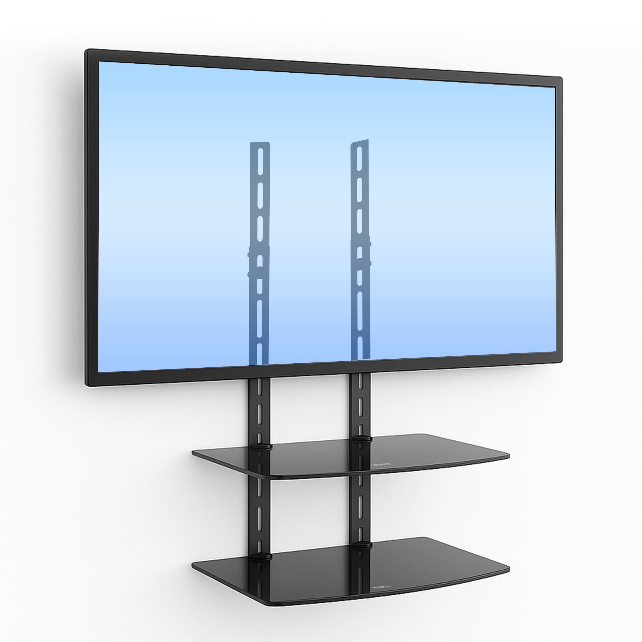 Alt View 4. Mount-It! - Floating TV AV Component Shelf with Dual Tempered Glass Shelves, VESA Compatible Wall Mount Storage, Black - Black.