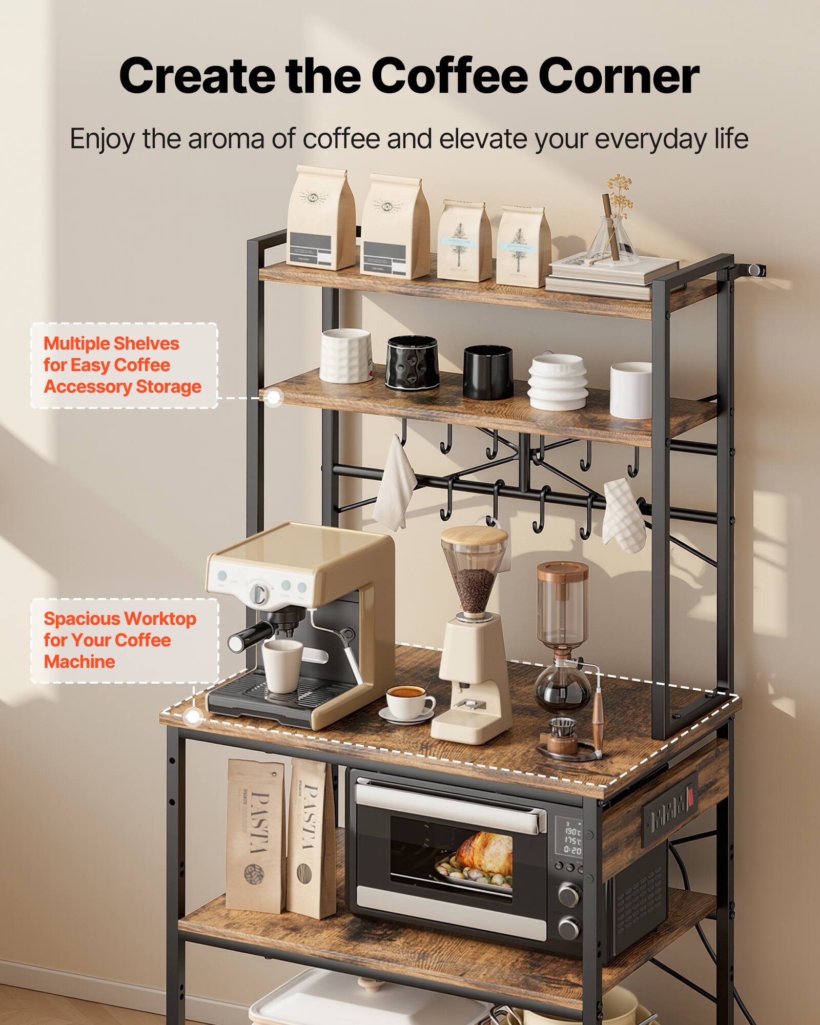 Create the Coffee Corner  
Enjoy the aroma of coffee and elevate your everyday life  

Multiple Shelves for Easy Coffee Accessory Storage  
Spacious Worktop for Your Coffee Machine  

PASTA | PASTA
