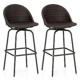Costway - 2 PCS 30" Patio Swivel Bar Stools with 400 LBS Capacity Metal Frame, Contoured Seat - Mix Brown