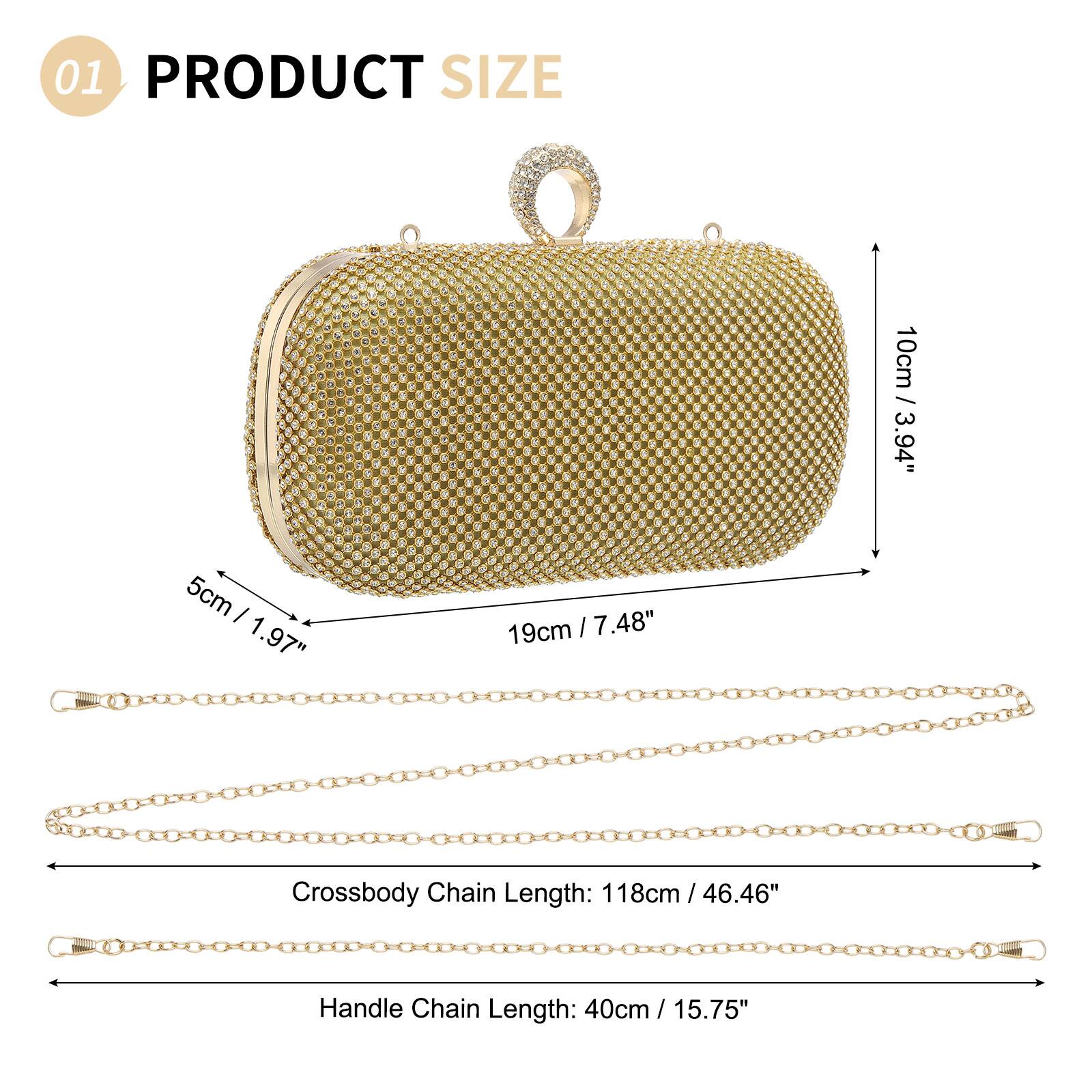 01 PRODUCT SIZE

- Height: 10cm / 3.94"
- Width: 19cm / 7.48"
- Depth: 5cm / 1.97"

Crossbody Chain Length: 118cm / 46.46"

Handle Chain Length: 40cm / 15.75"