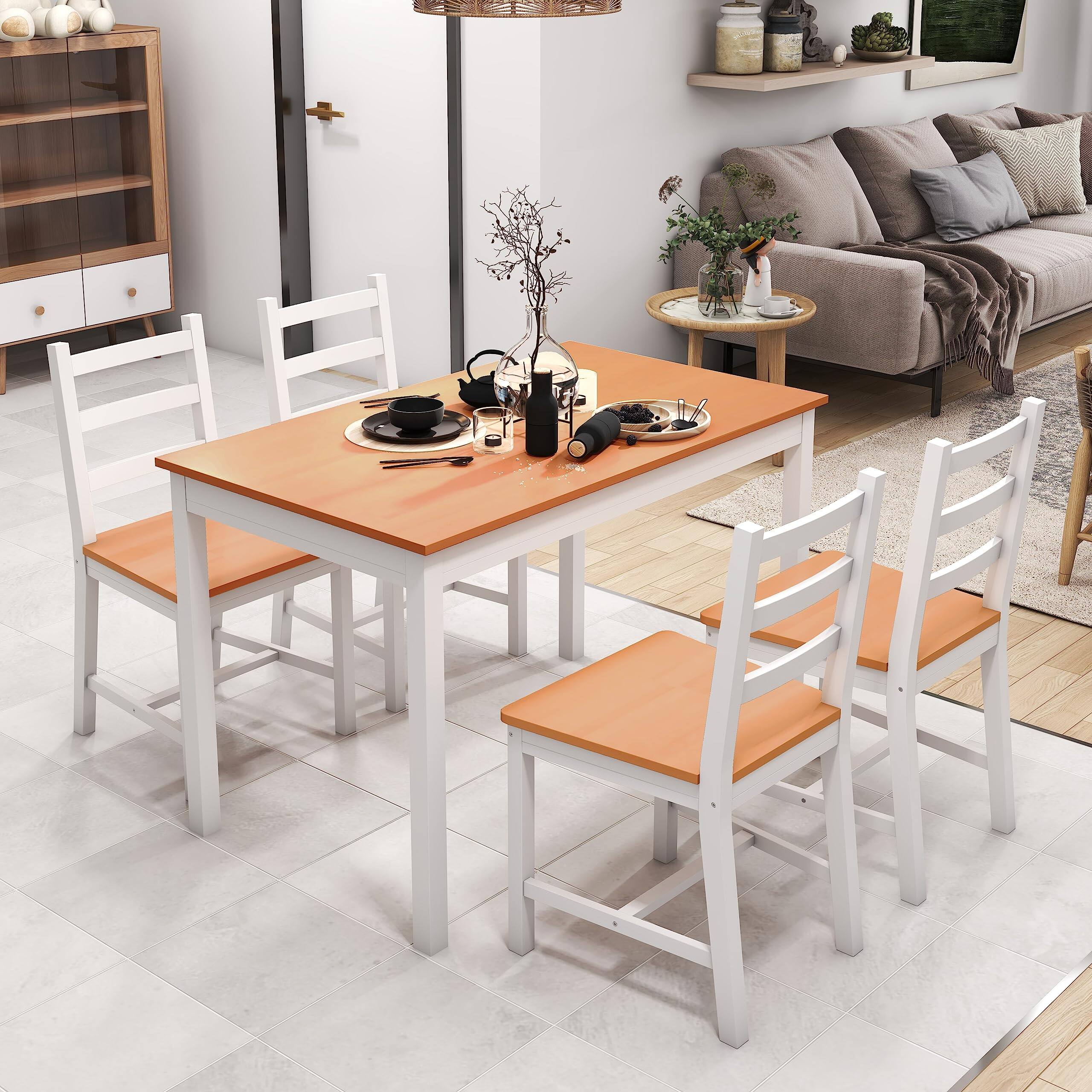 Alt View 7. Ecooso - Dining Table Set , 5 Piece Modern Kitchen Table and Chairs, Wood Dining Room Set for Small Spaces, Breakfast Nook - White.