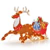 Front. Costway - Lighted 2D Christmas Reindeer and Sleigh Decoration Pre-Lit Glittered Decoration - Brown/Red.