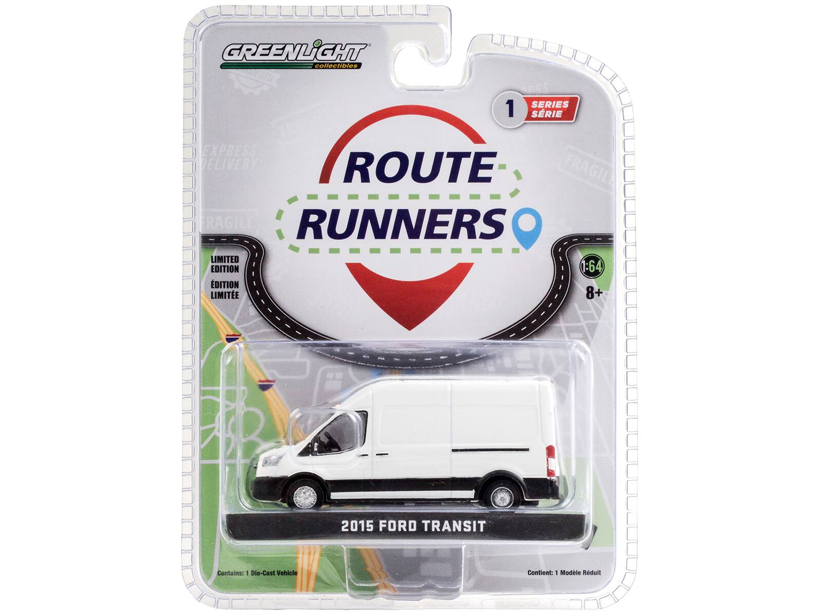 GREENLIGHT collectibles

ROUTE RUNNERS

SERIES 1

LIMITED EDITION

1:64

8+

2015 FORD TRANSIT

Contains: 1 Die-Cast Vehicle

Contient: 1 Modèle Réduit