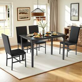 paproos - 5 Piece Dining Table Set for 4, Modern Dining Table and Chairs Set with 4 Upholstered Chairs for Apartments Small Spaces - Black Chair+Black Tabletop