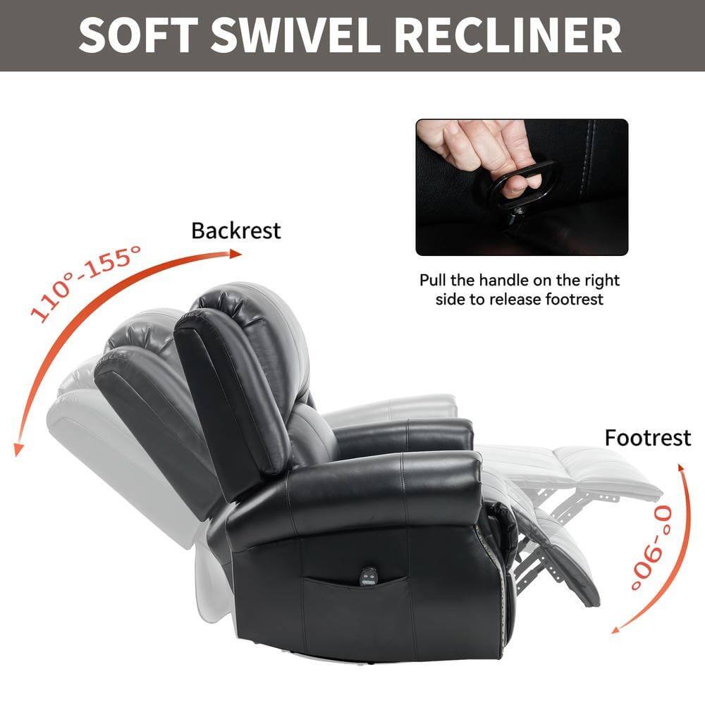 SOFT SWIVEL RECLINER

Backrest: 110°-155°

Footrest: 0°-90°

Pull the handle on the right side to release footrest