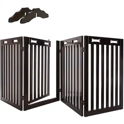 Front. Arf Pets - Freestanding Dog Gate, 4-Panel Extension, 360° Foldable Dog Gate 80"W x 31.5"H - Espresso.