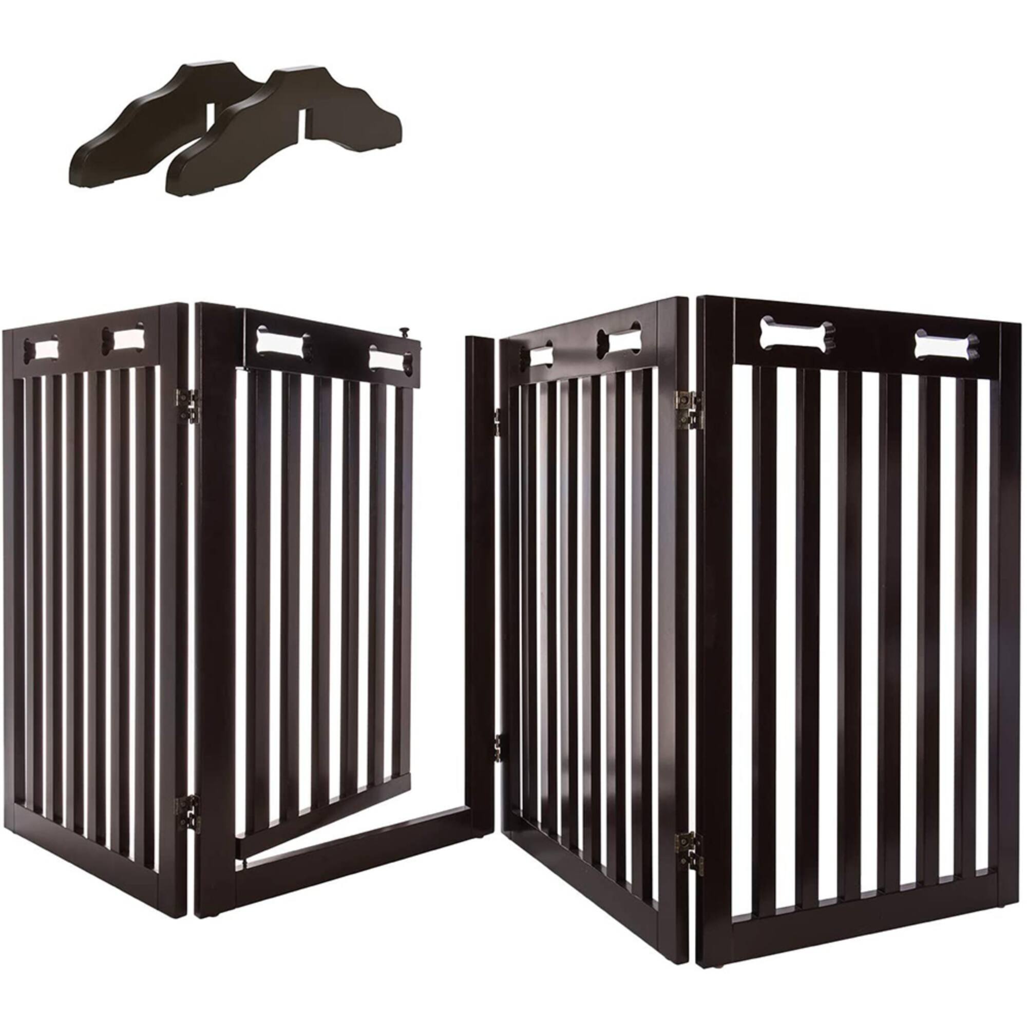 Front. Arf Pets - Freestanding Dog Gate, 4-Panel Extension, 360° Foldable Dog Gate 80"W x 31.5"H - Espresso.