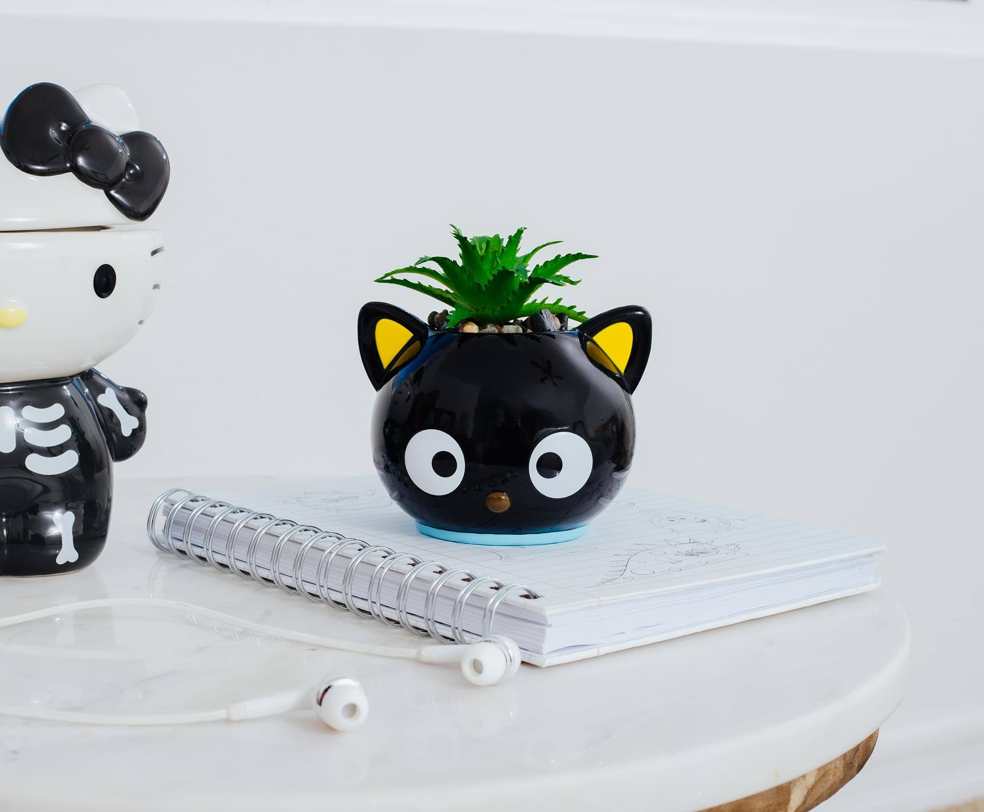 Alt View 5. Silver Buffalo - Sanrio Chococat 3-Inch Ceramic Mini Planter With Artificial Succulent - Black.