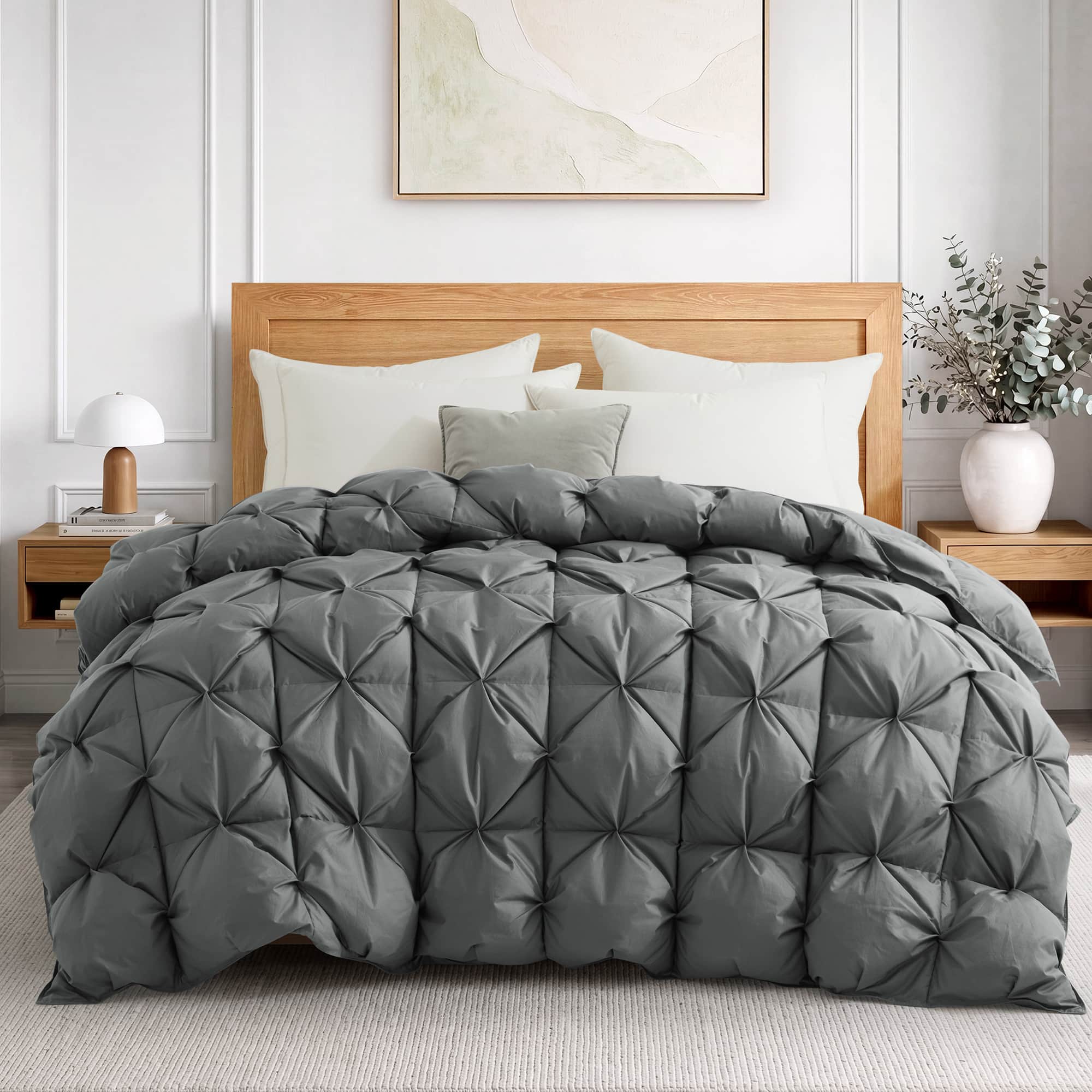 Peace Nest - Cotton Blend White Goose Down Fiber Comforter Duvet Insert with Pintuck Pleat, Twin - Dark Gray price history on PriceWatchPro