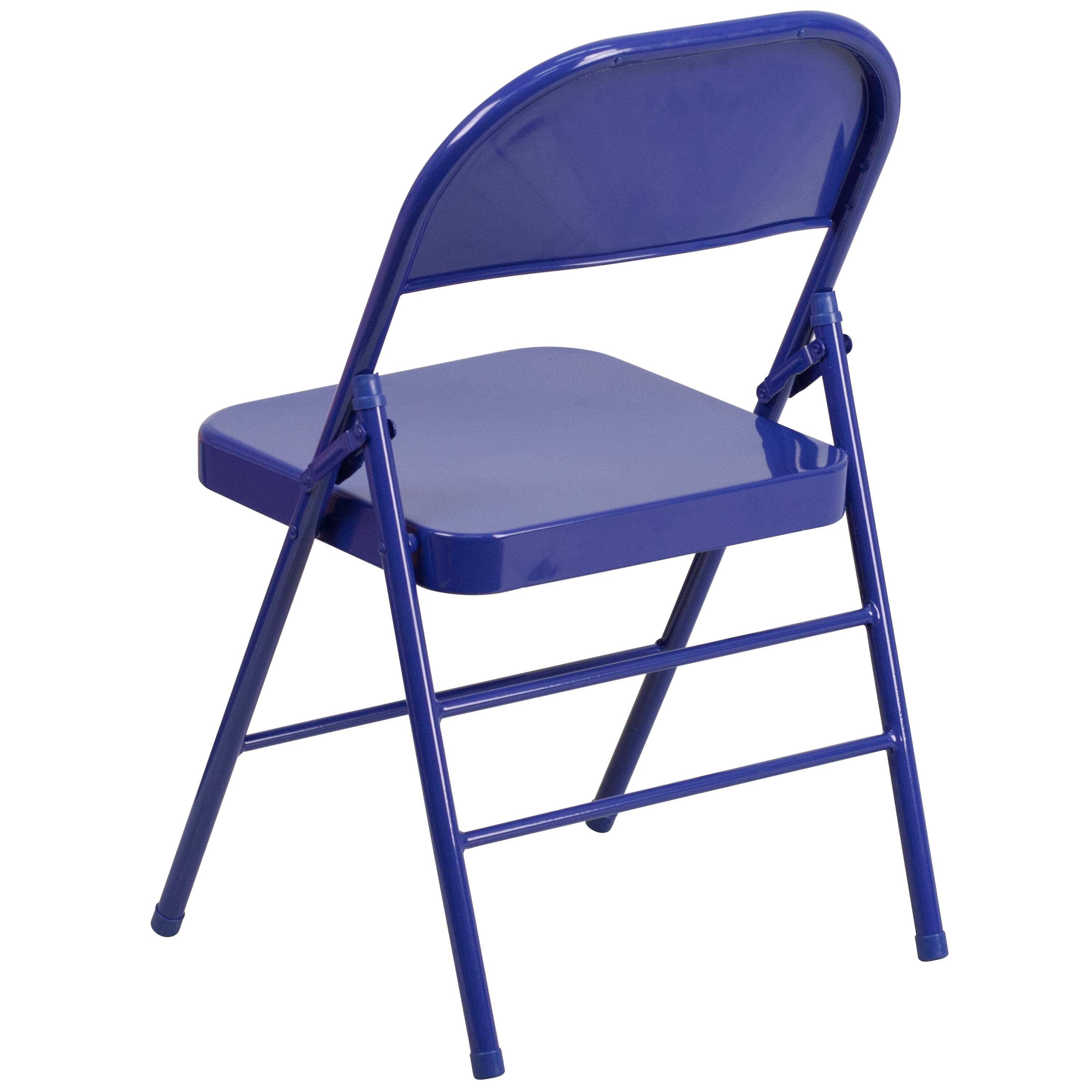 Alt View 6. Emma + Oliver - 4 Pack Colorful Metal Folding Chair Teen and Event Seating - Cobalt Blue.