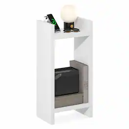 Furinno - VIOLA Tall Side Table, Modern End Table, 1.2-Inch Extra Thick Frame Night Stand, Open Back Bedside Table, Easy Assembly - White