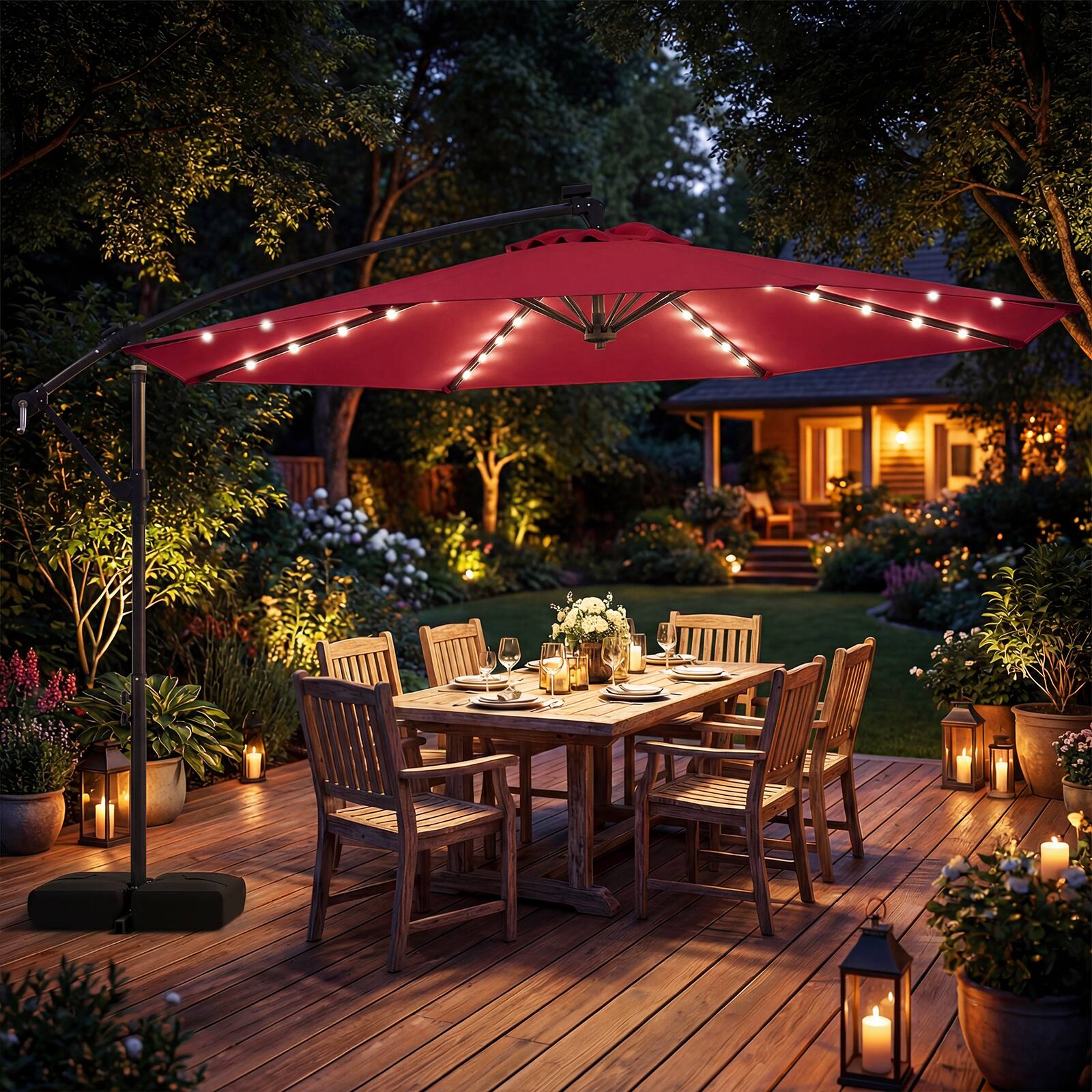 Alt View 1. Costway - Costway 10 FT Solar Offset Hanging Umbrella Patio Cantilever Umbrella with 32 LED Lights - Red.