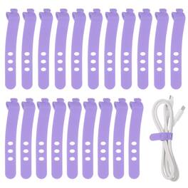 Unique Bargains - 20pcs Silicone Cable Ties, 3-Hole Reusable Rubber Cord Tie, Adjustable, Locking Buckle, Multi Purpose Strap - Dark Purple