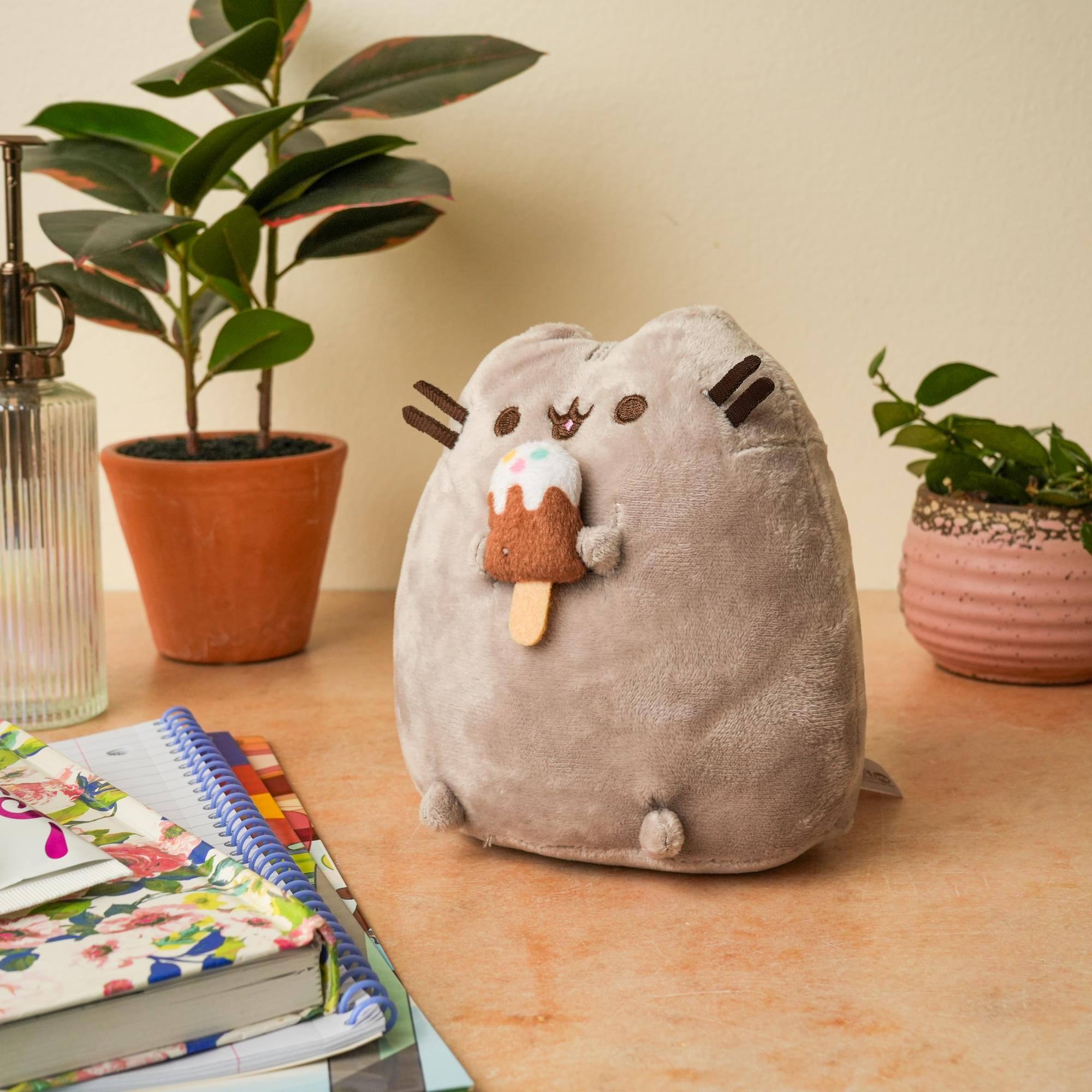 Alt View 3. Fiesta - Pusheen 6.5 Inch Plush | Pusheen with Ice Cream - Gray.