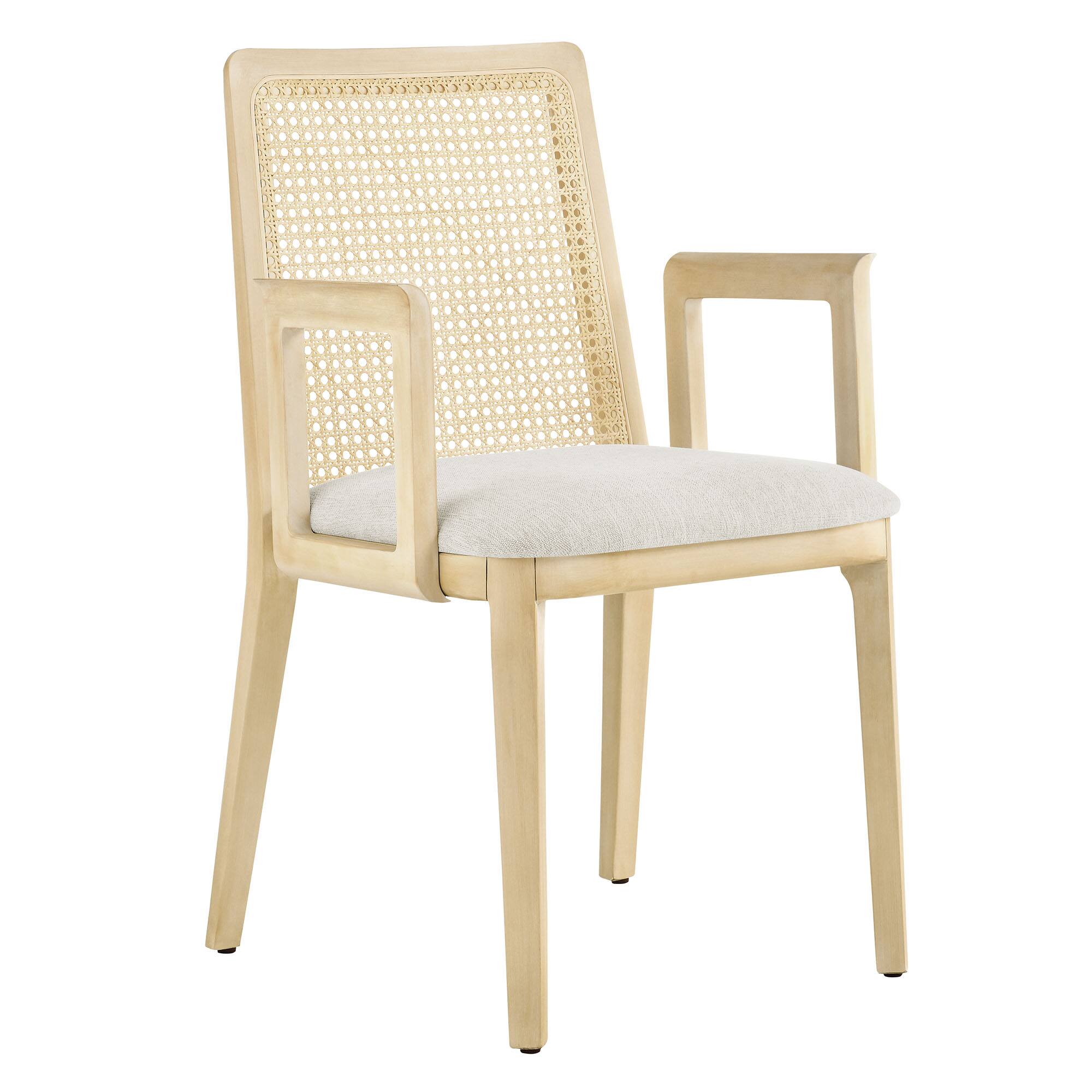 Angle. Modway - Monarch Wood and Rattan Dining Armchair by Modway - Antique White Natural Heathered Weave Ivory.