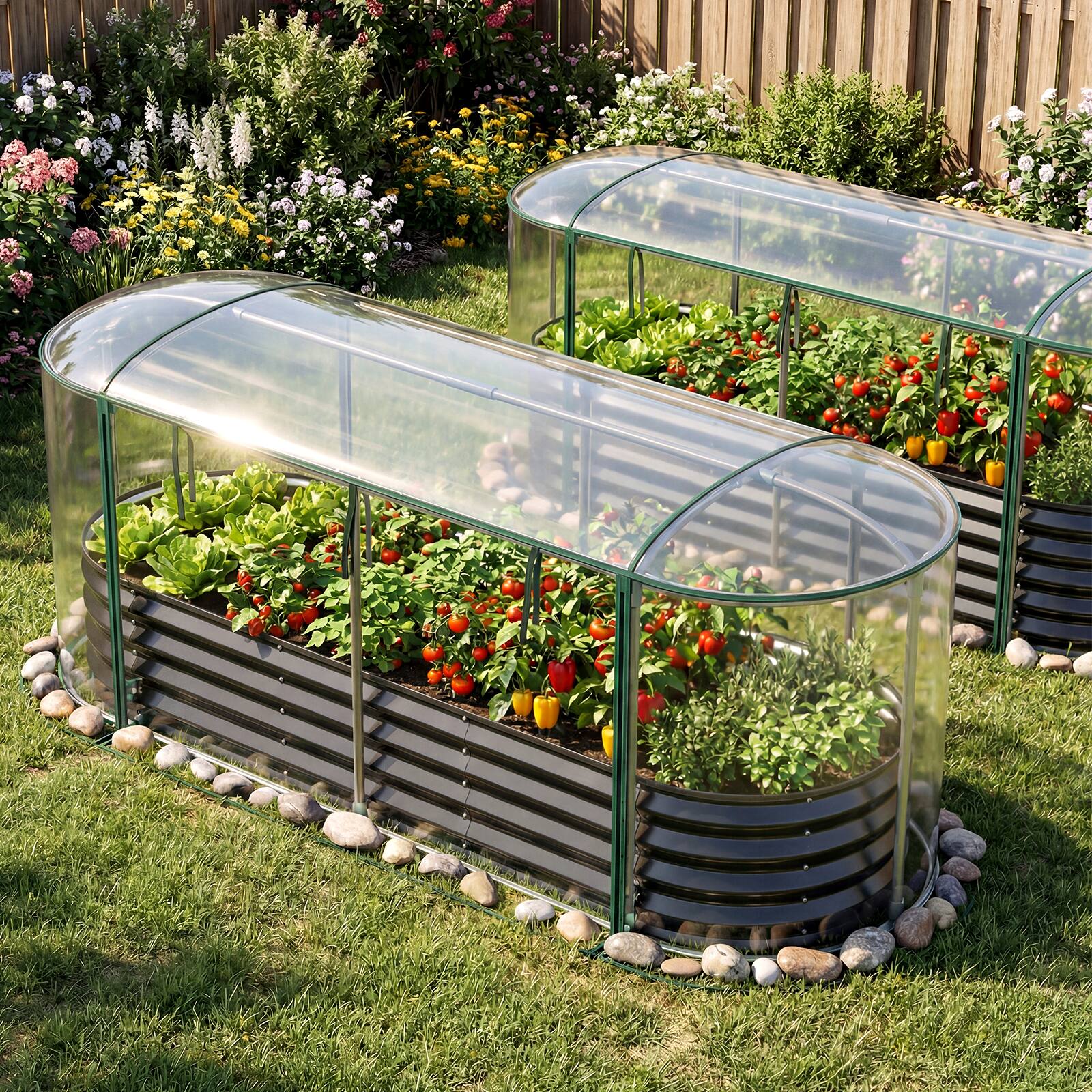 Alt View 1. Costway - Costway 6 x 2 x 1 FT Color Steel Raised Garden Bed with Greenhouse Cover, Roll-up Window - Black + Transparent.