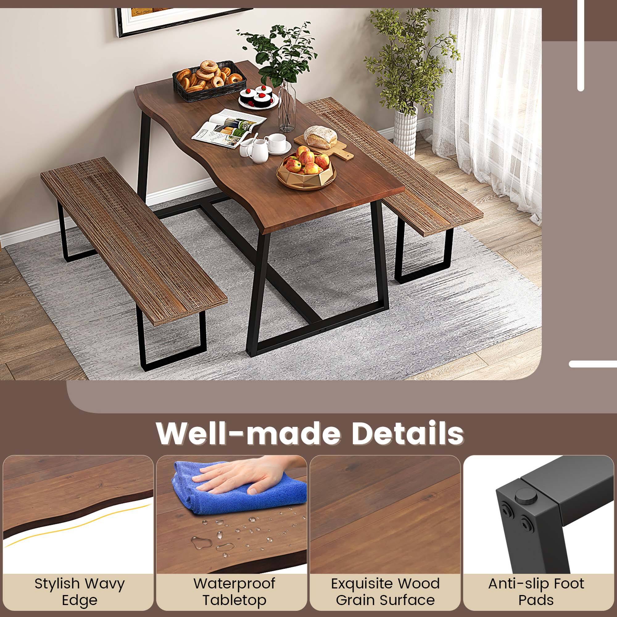 Well-made Details: Stylish Wavy Edge, Waterproof Tabletop, Exquisite Wood Grain Surface, Anti-slip Foot Pads