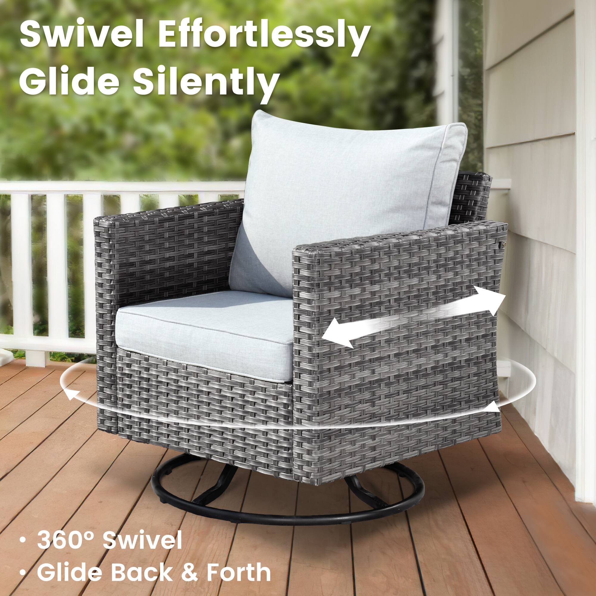 Swivel Effortlessly Glide Silently  
360° Swivel  
Glide Back & Forth