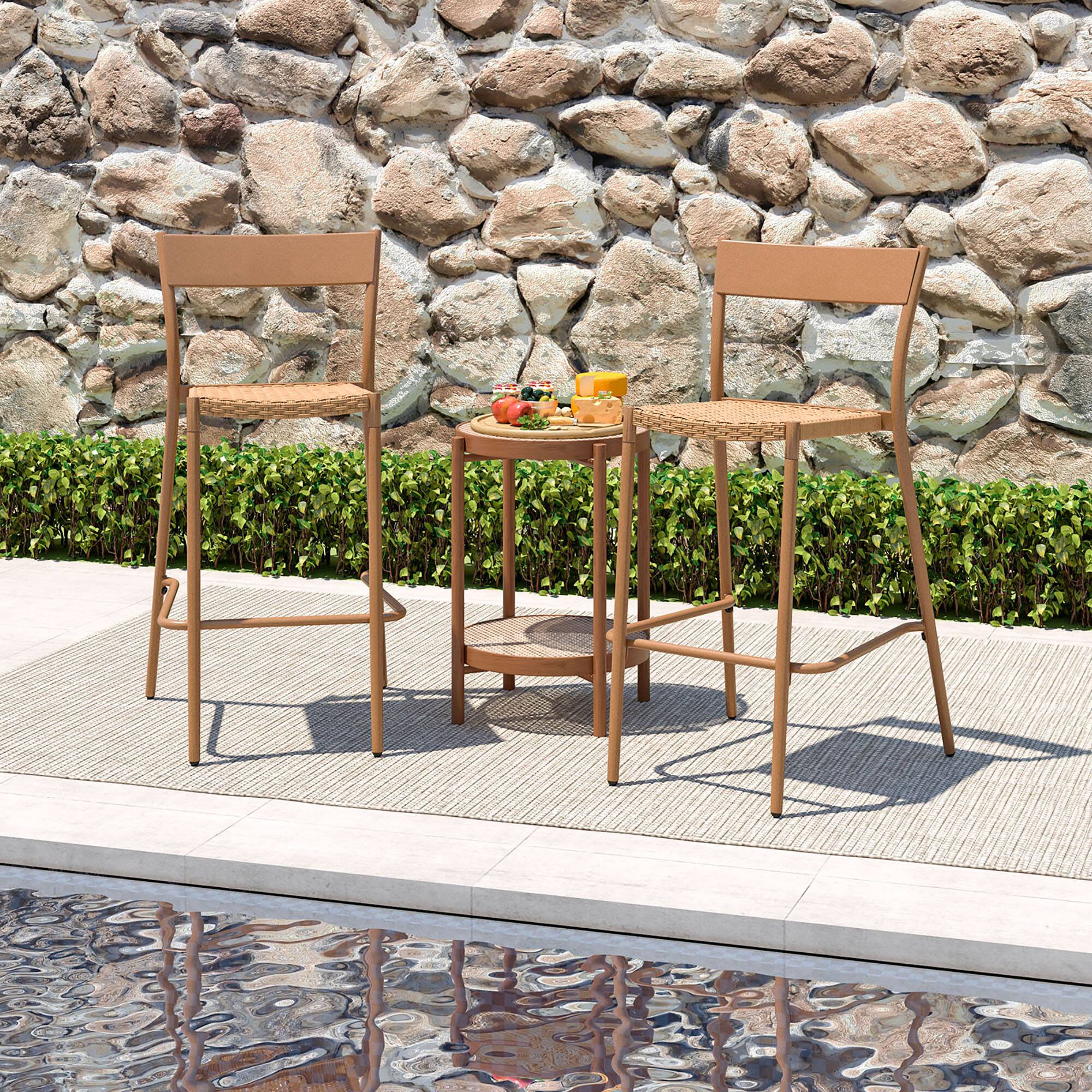 Alt View 3. Gymax - Gymax 4PCS Patio Barstools Outdoor Bar Height Chairs w/ Rattan Seat & Metal Backrest - Light Brown.