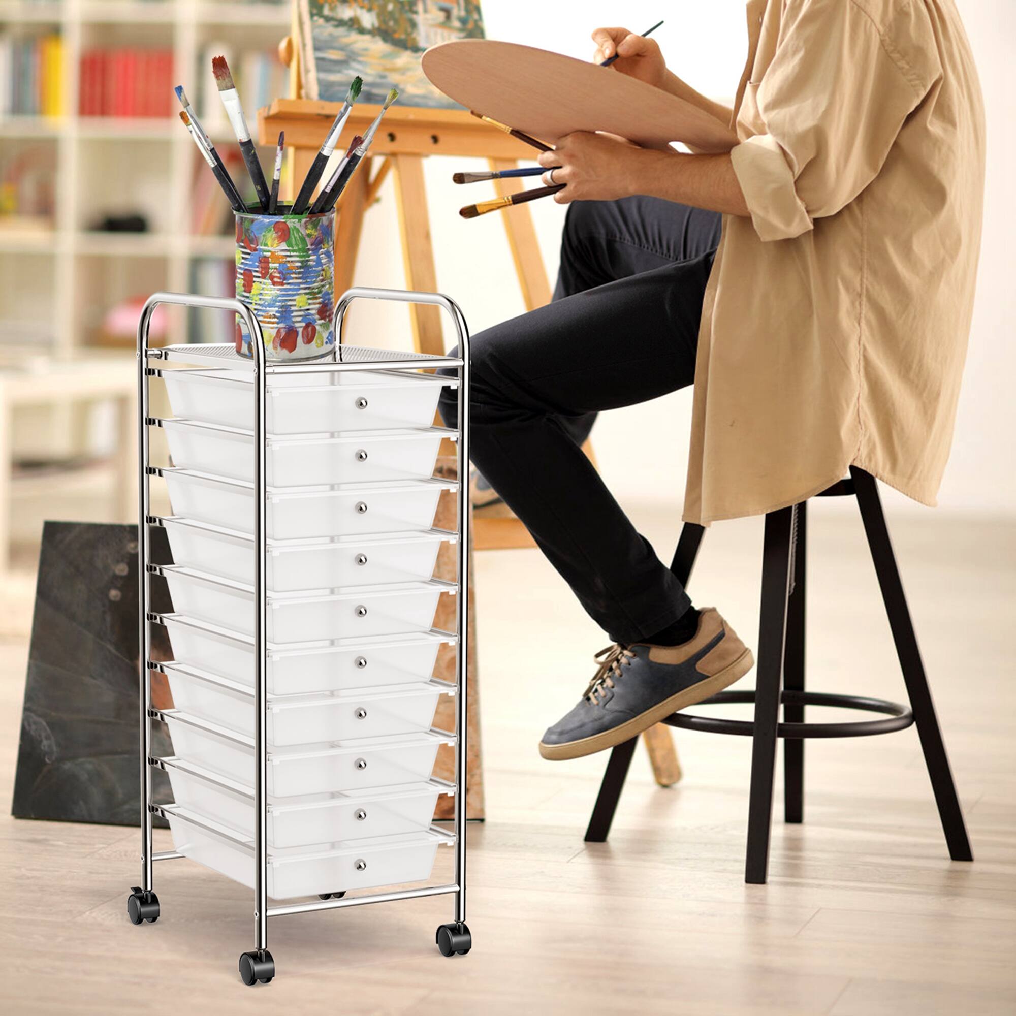 Alt View 9. Costway - 10 Drawer Rolling Storage Cart Scrapbook Paper Office School Organizer - Clear.