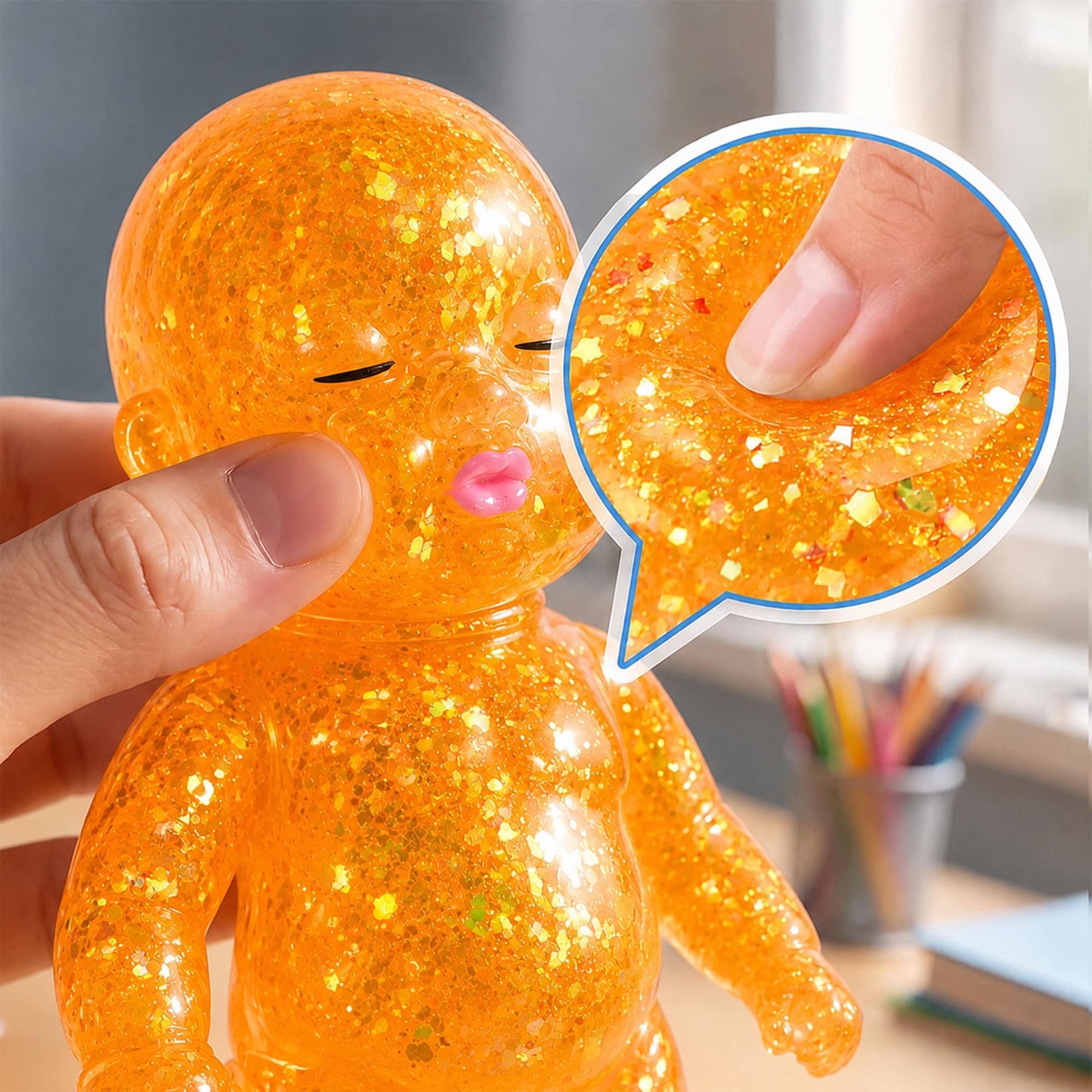 Alt View 2. Puka Creations - Squishy Glitter Baby 4-Inch Stress Reliever | Orange - Orange.
