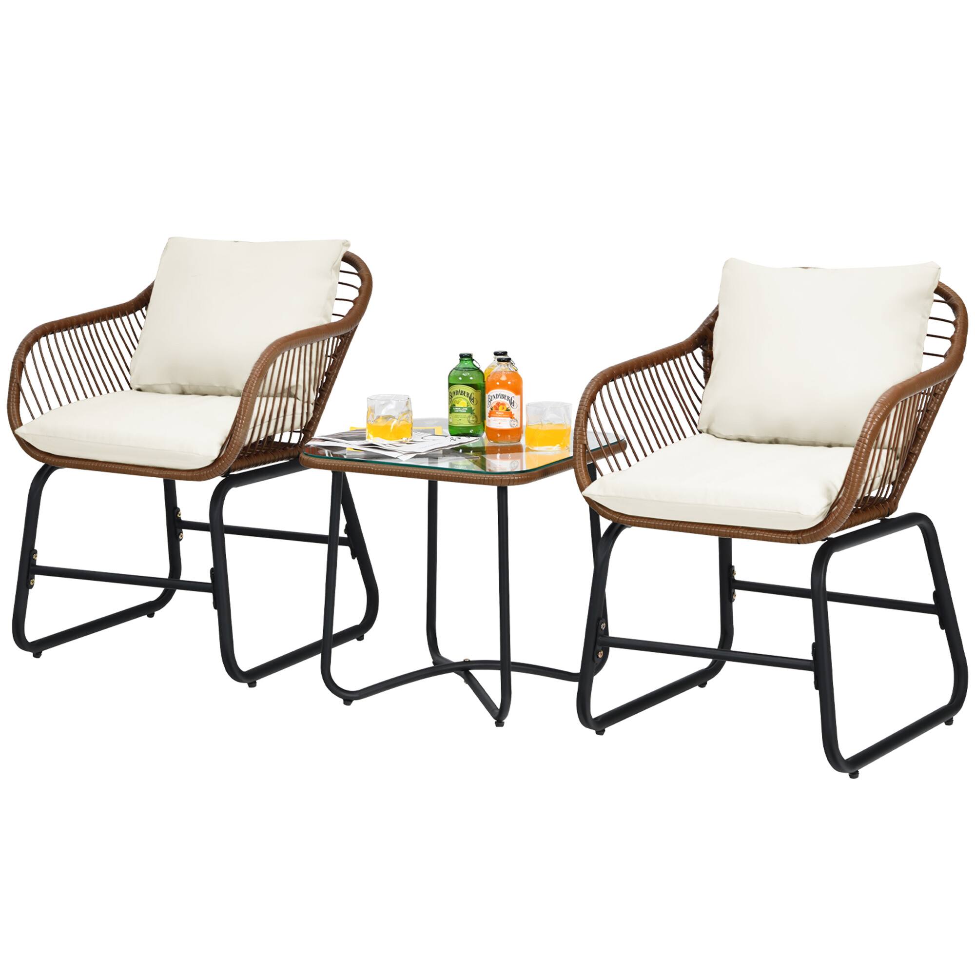 Alt View 8. Gymax - Gymax 3PCS Outdoor Bistro Set Patio Conversation Furniture Set w/ White Cushions - White.