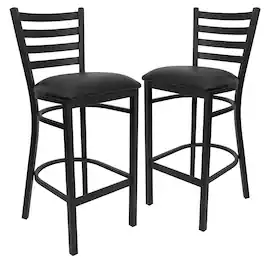 Emma + Oliver - 2 Pack Ladder Back Metal Restaurant Barstool - Black Vinyl Seat/Black Metal Frame