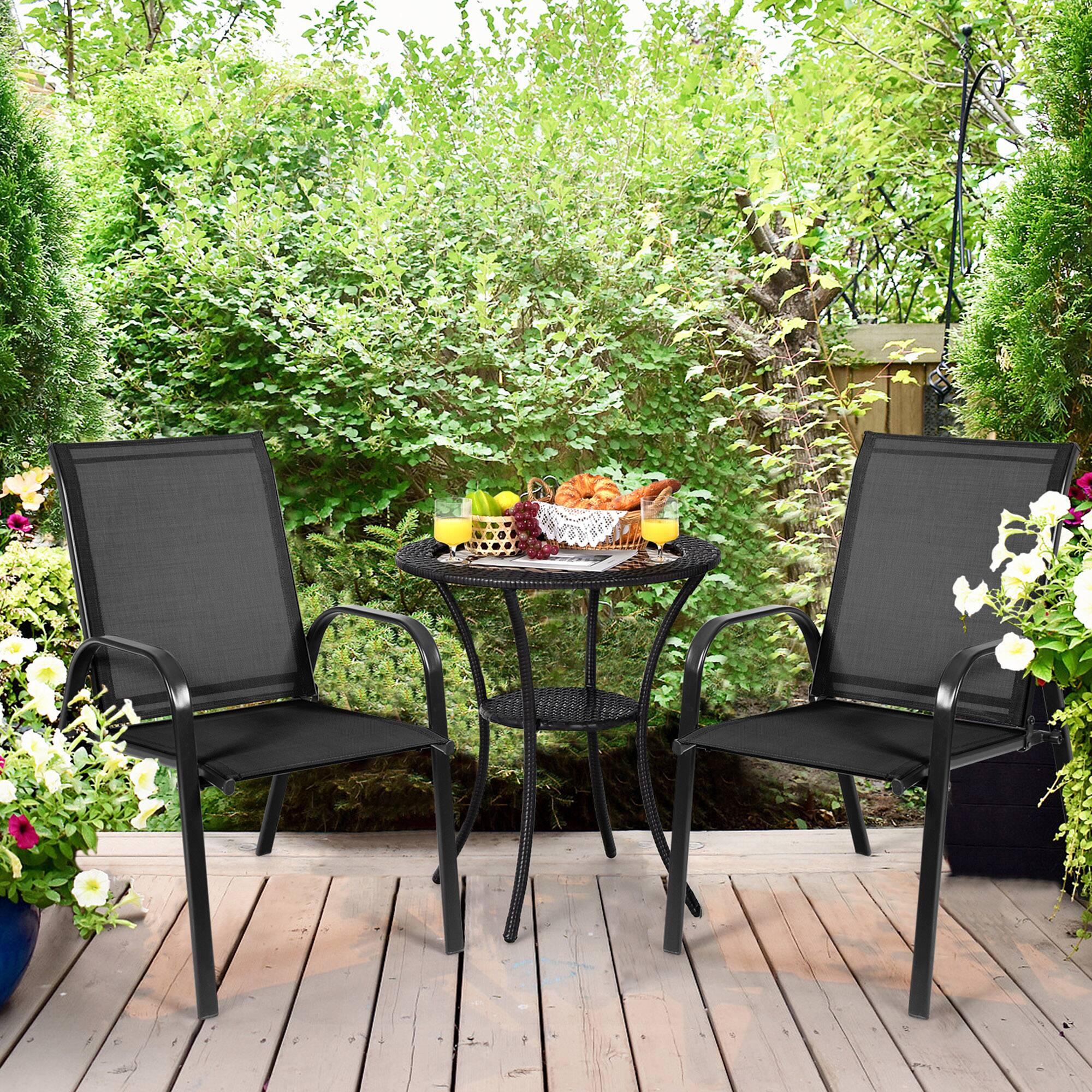 Alt View 3. Gymax - Gymax Set of 4 Patio Chairs Dining Chairs w/ Steel Frame Yard Outdoor Black - Black.